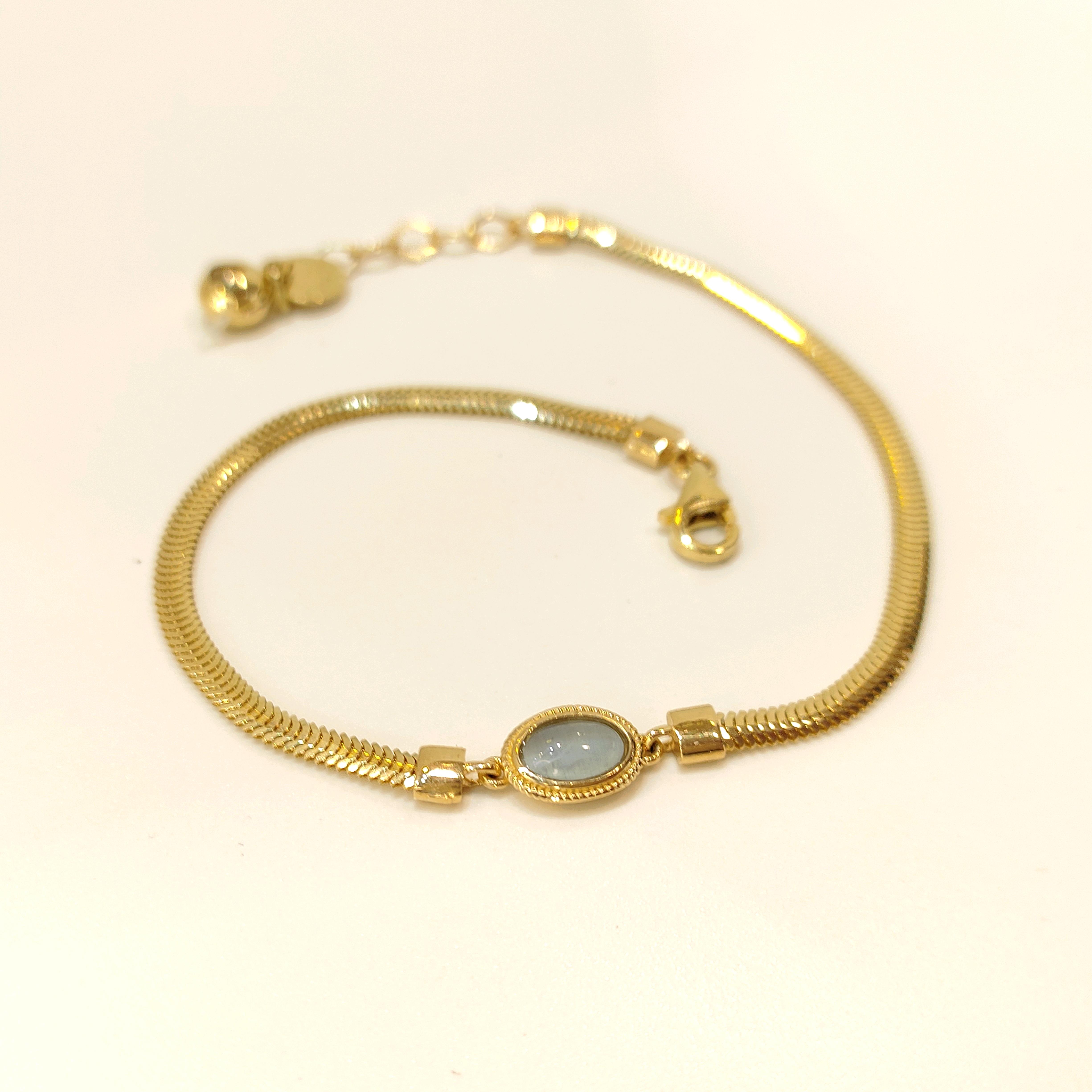 Füme Kedi Gözü Taşlı Balık Sırtı Bileklik Künye 14 Ayar Altın HD VİDEOLU