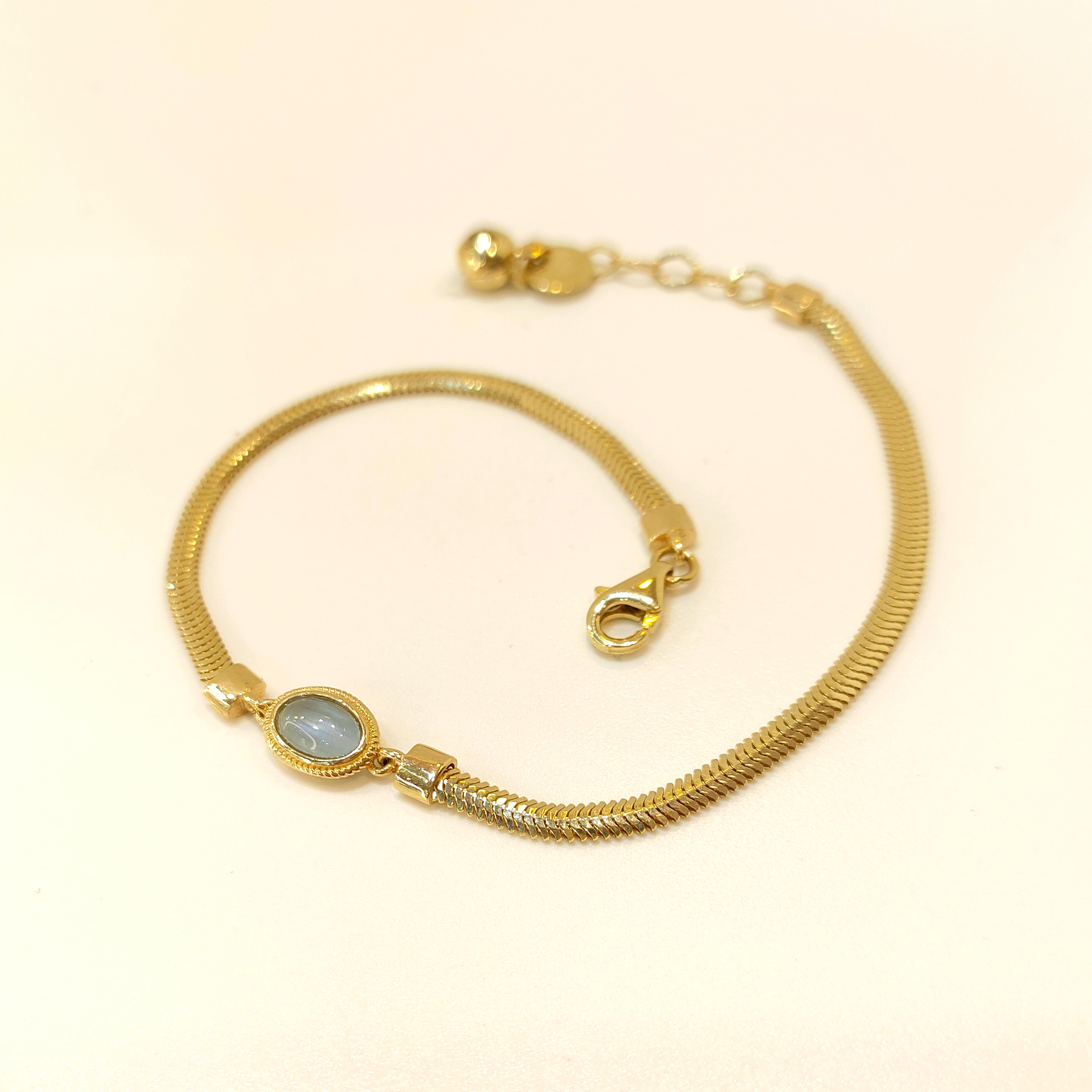 Füme Kedi Gözü Taşlı Balık Sırtı Bileklik Künye 14 Ayar Altın HD VİDEOLU