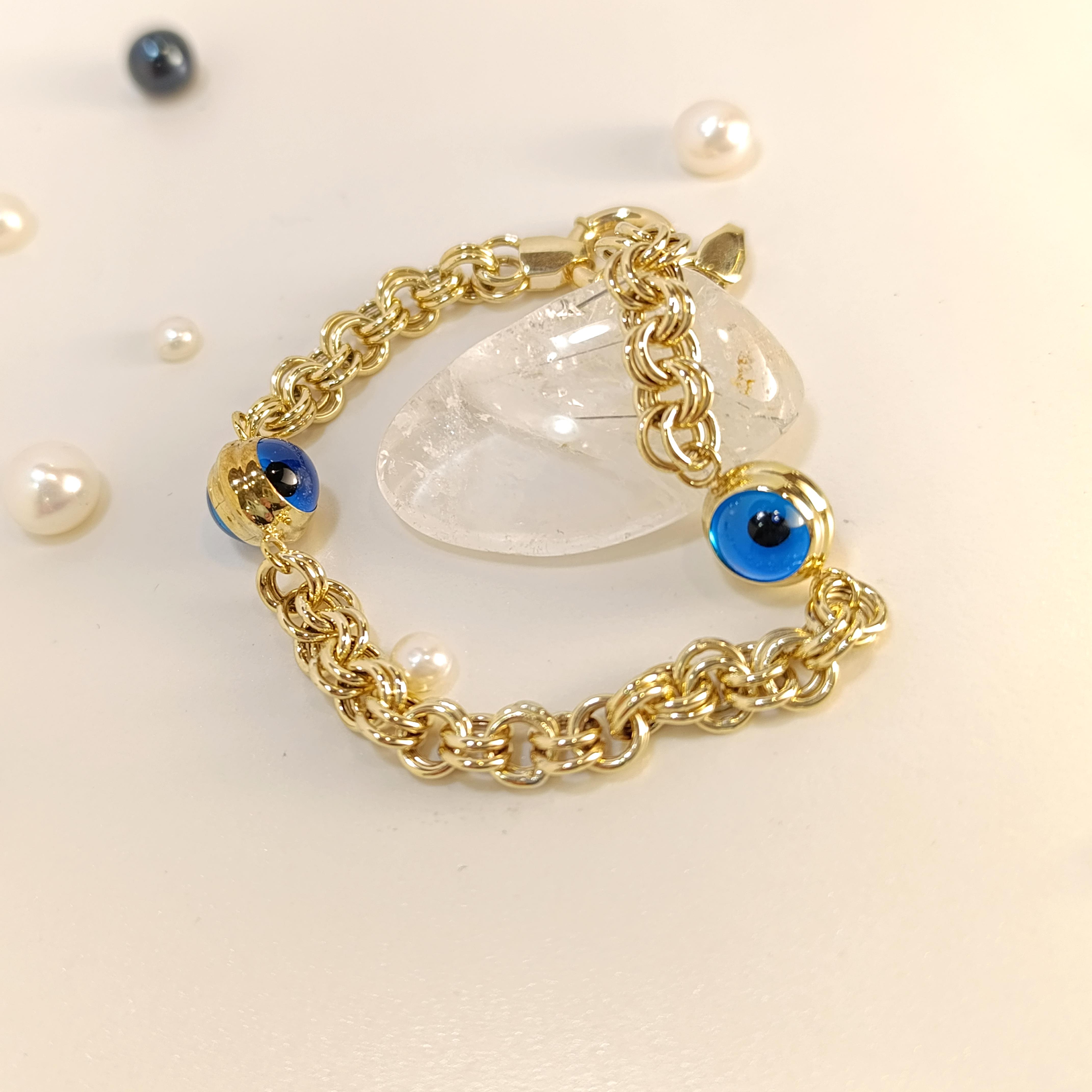 Göz Boncuklu Bileklik Künye 8 Ayar Altın HD VİDEOLU