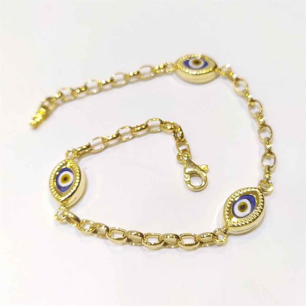 Göz Boncuklu Bileklik Künye 14 Ayar Altın