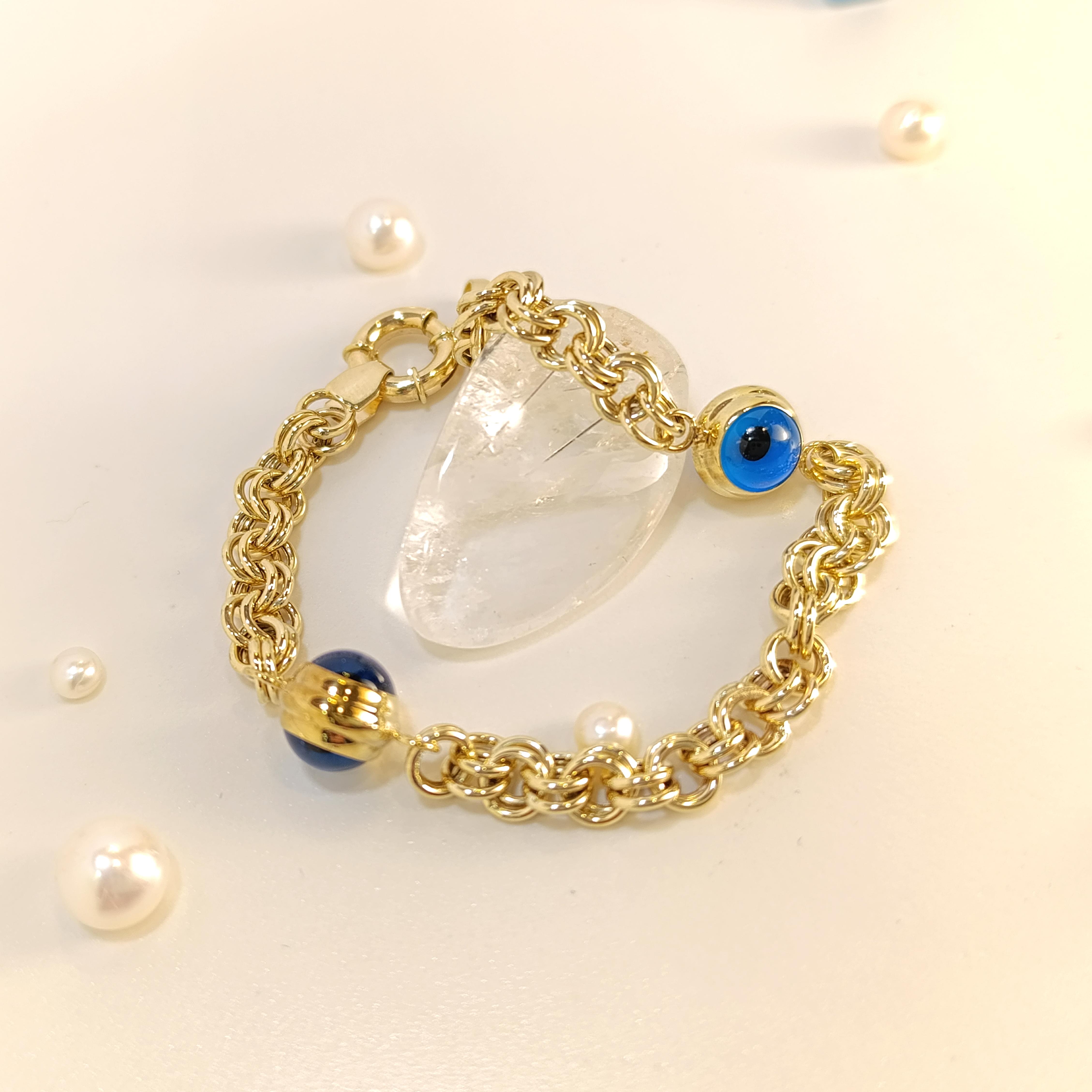 Göz Boncuklu Bileklik Künye 8 Ayar Altın HD VİDEOLU