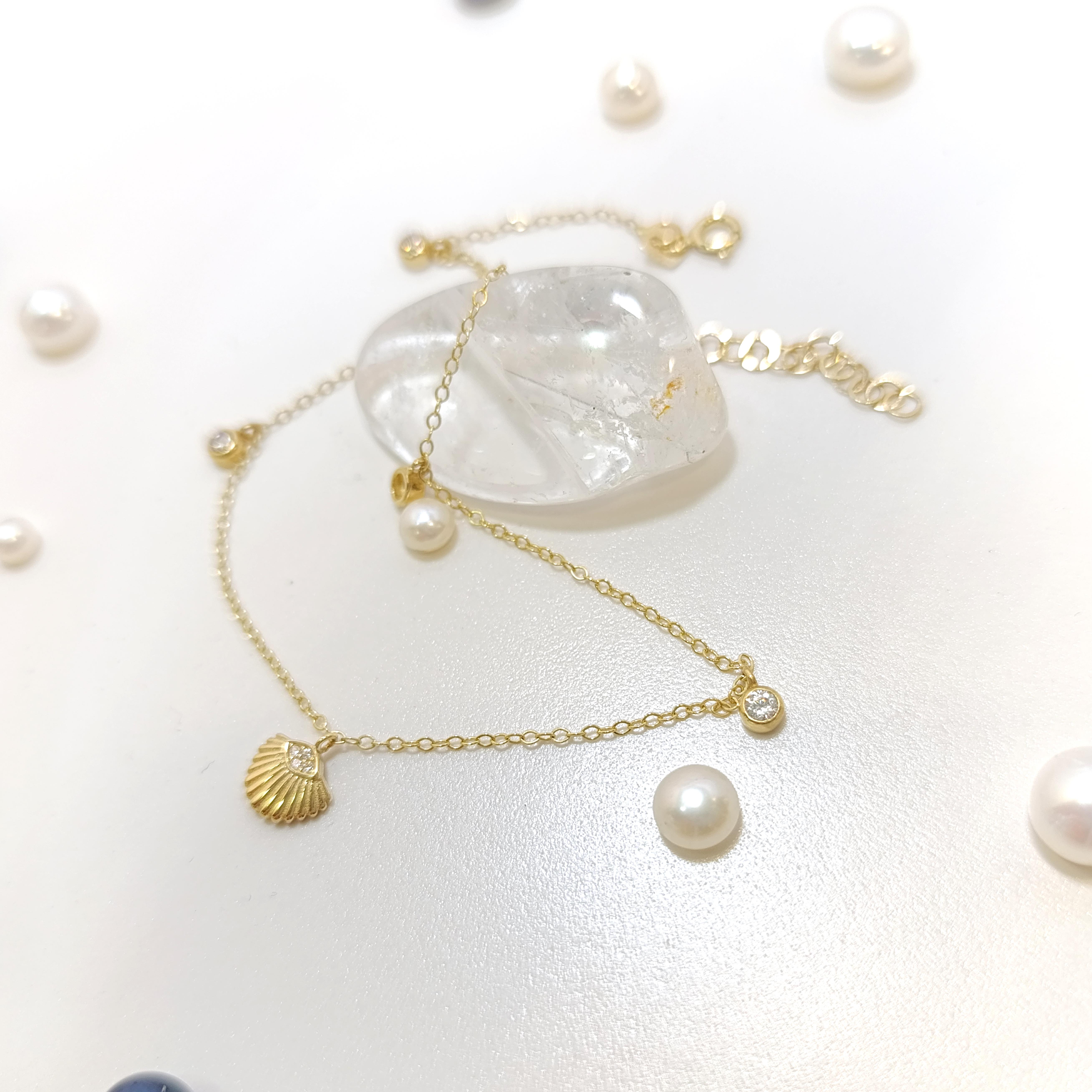 Halhal İstiridye ve Tek Taşlı Ayak Bileklikliği 14 Ayar Altın HD VİDEOLU