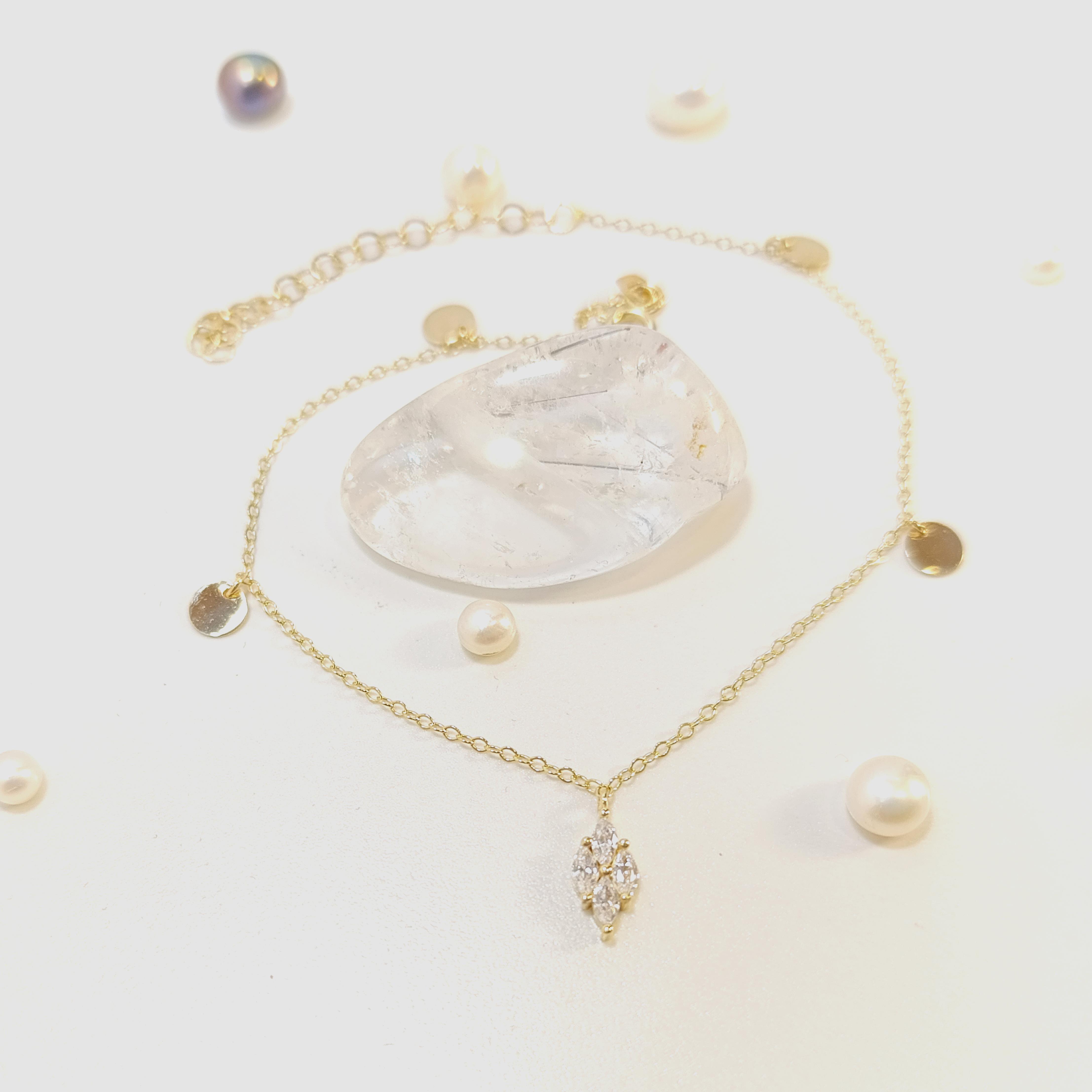 Halhal Markiz Taşlı ve Pullu Ayak Bileklikliği 14 Ayar Altın HD VİDEOLU