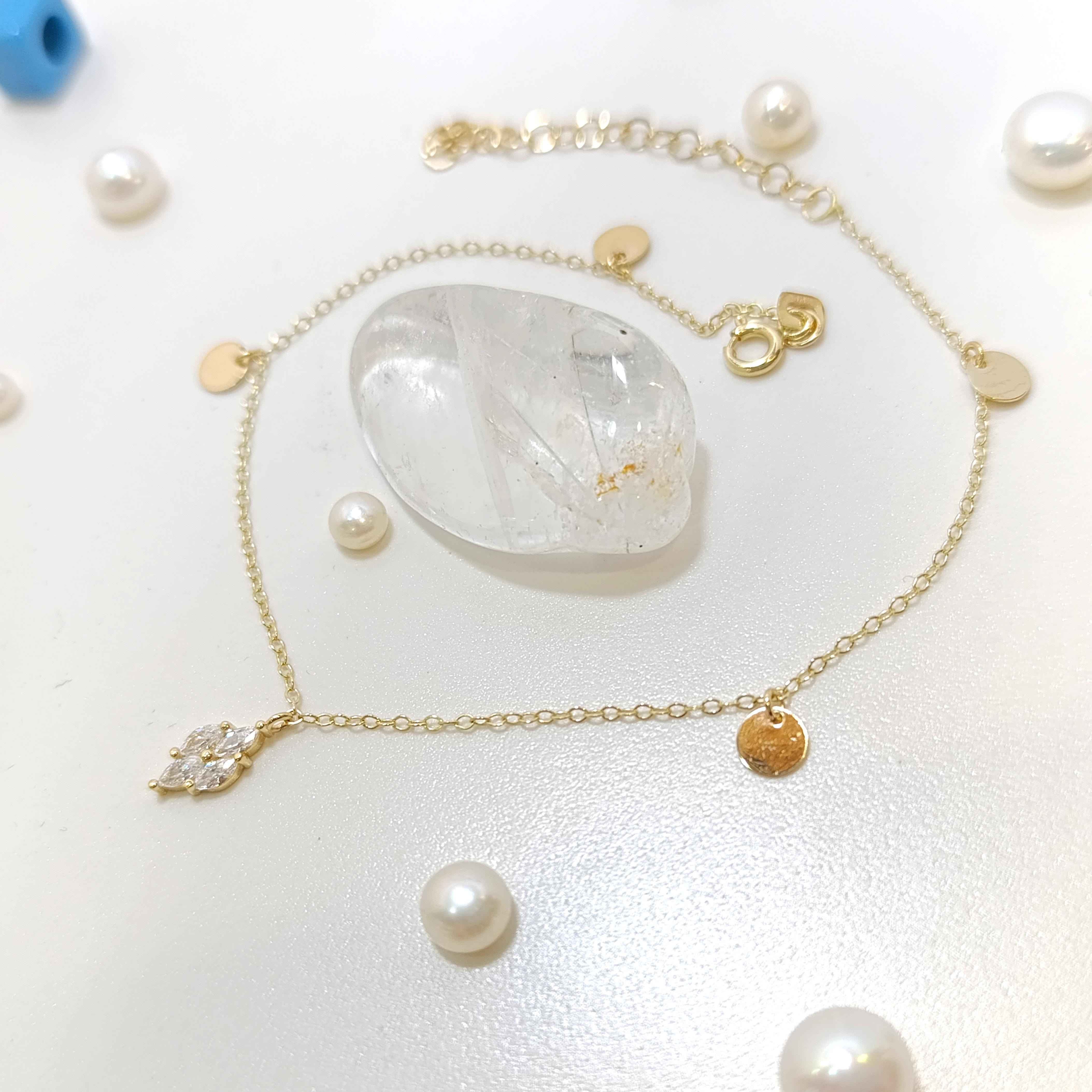 Halhal Markiz Taşlı ve Pullu Ayak Bileklikliği 14 Ayar Altın HD VİDEOLU