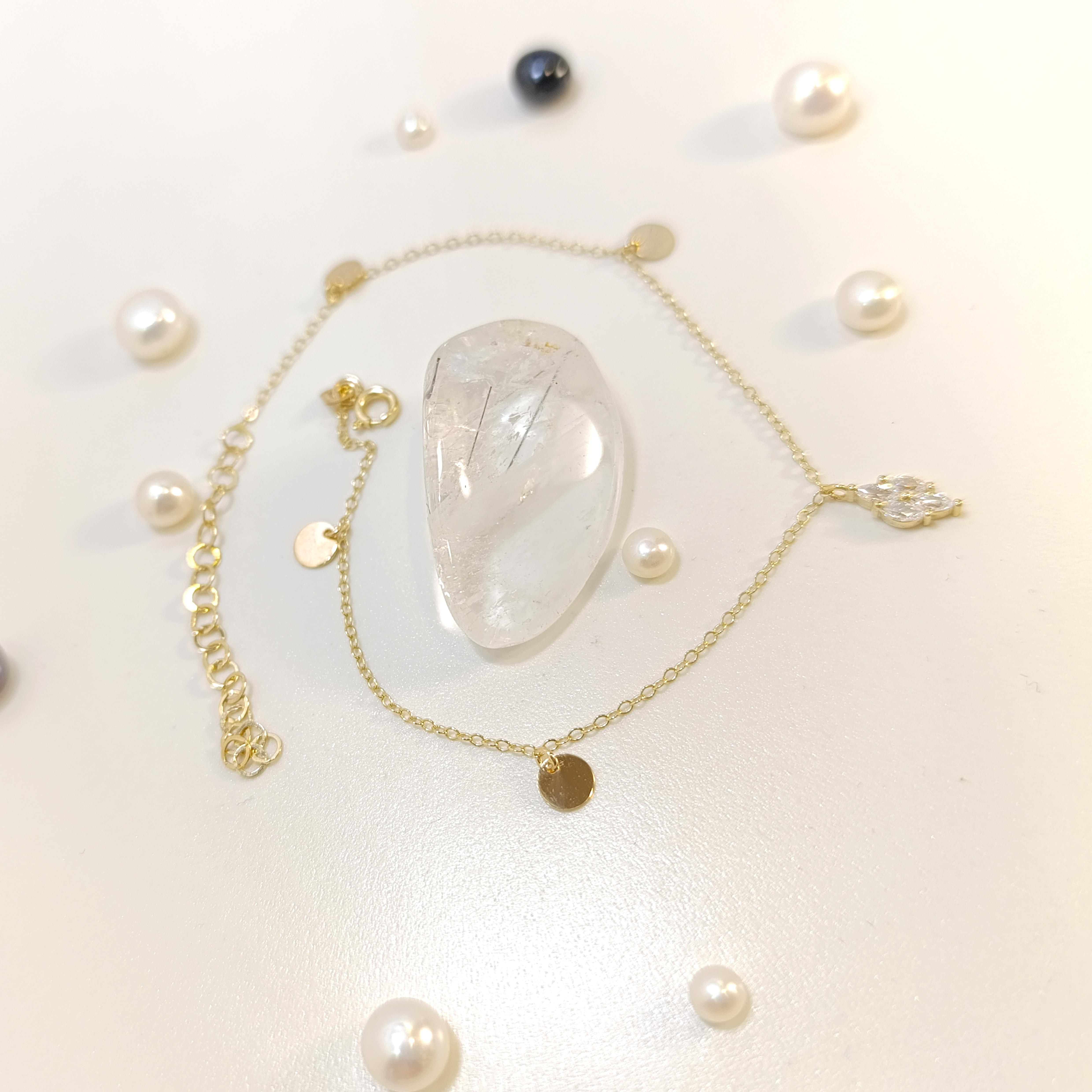 Halhal Markiz Taşlı ve Pullu Ayak Bileklikliği 14 Ayar Altın HD VİDEOLU