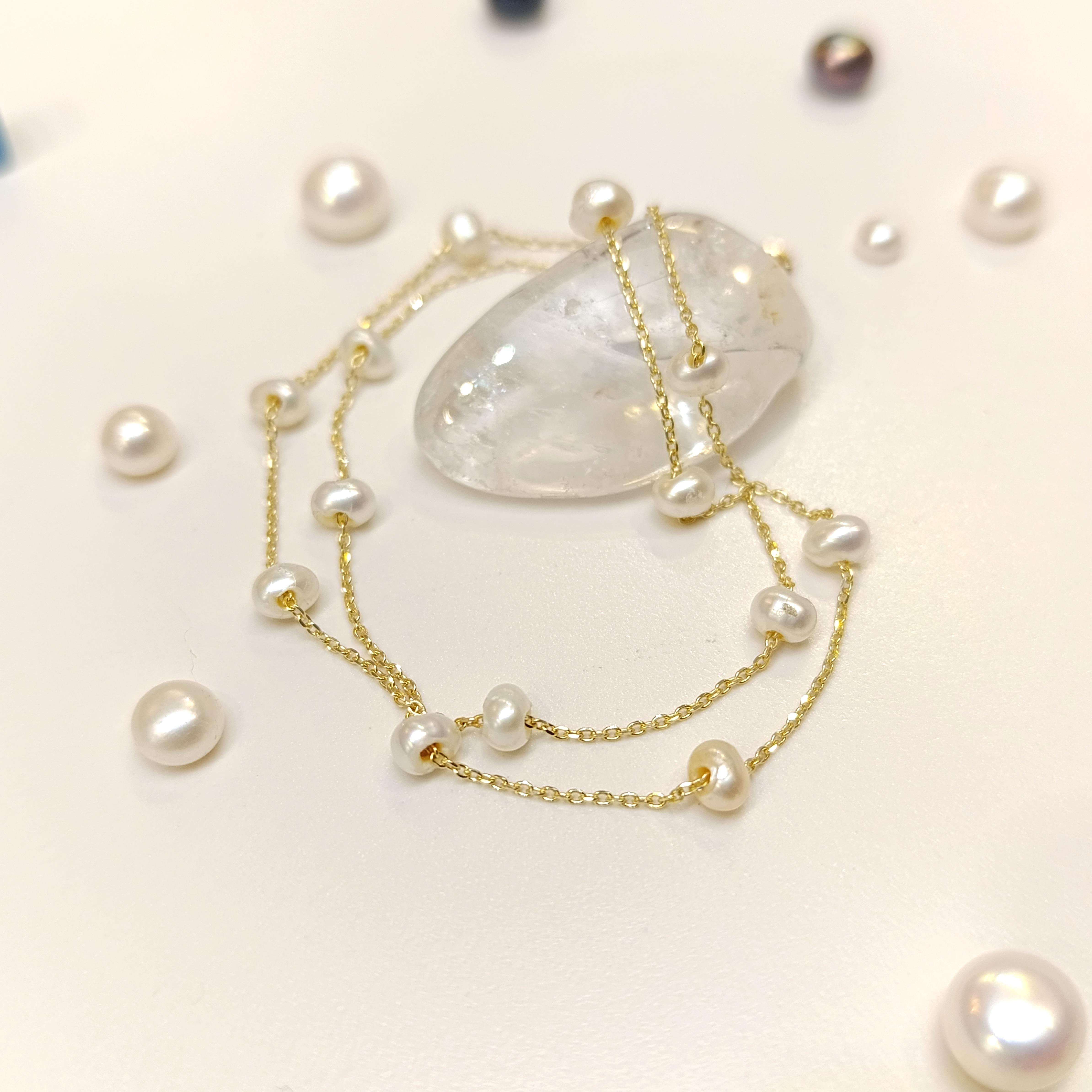 İki Sıralı İnci Bileklik Künye 14 Ayar Altın HD VİDEOLU