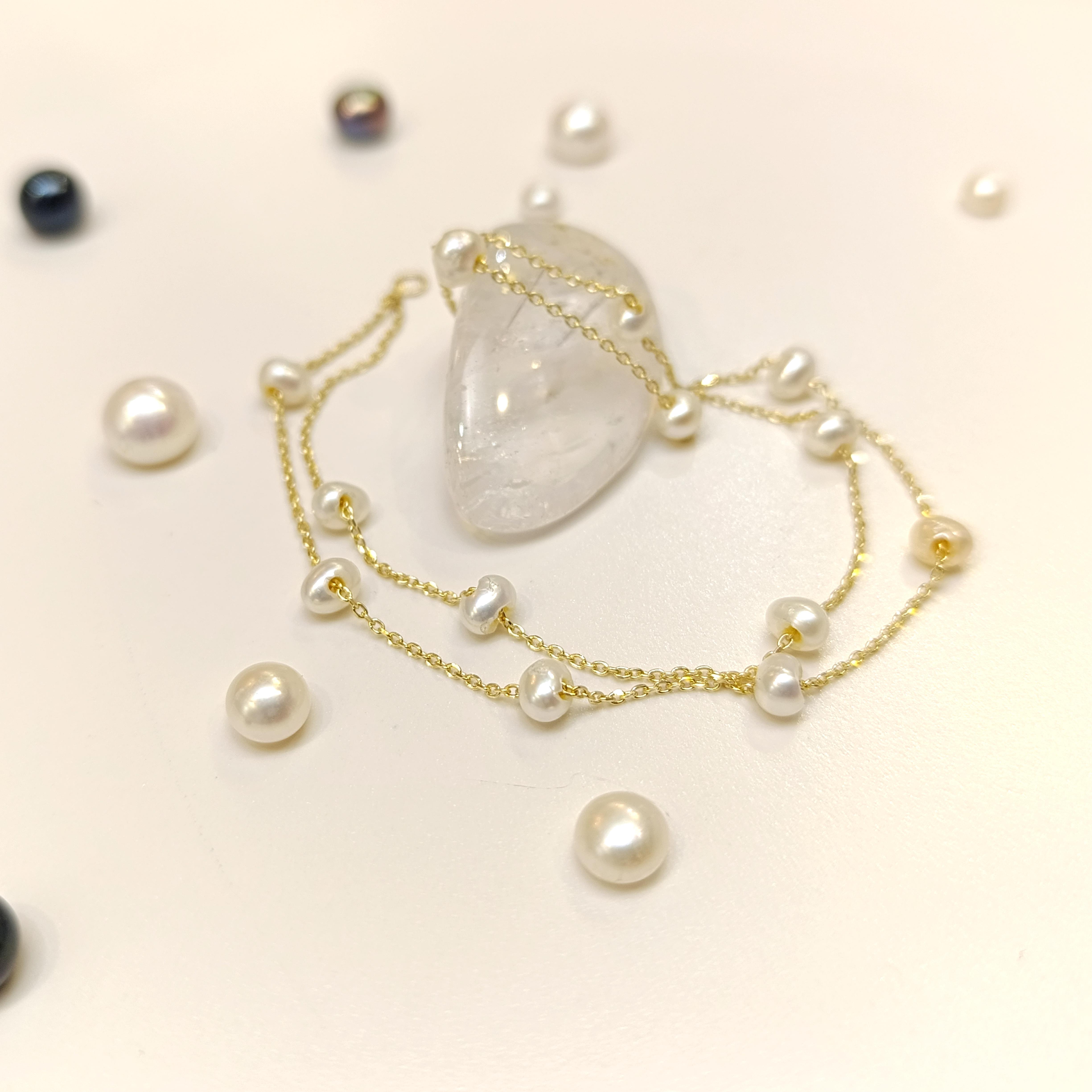 İki Sıralı İnci Bileklik Künye 14 Ayar Altın HD VİDEOLU