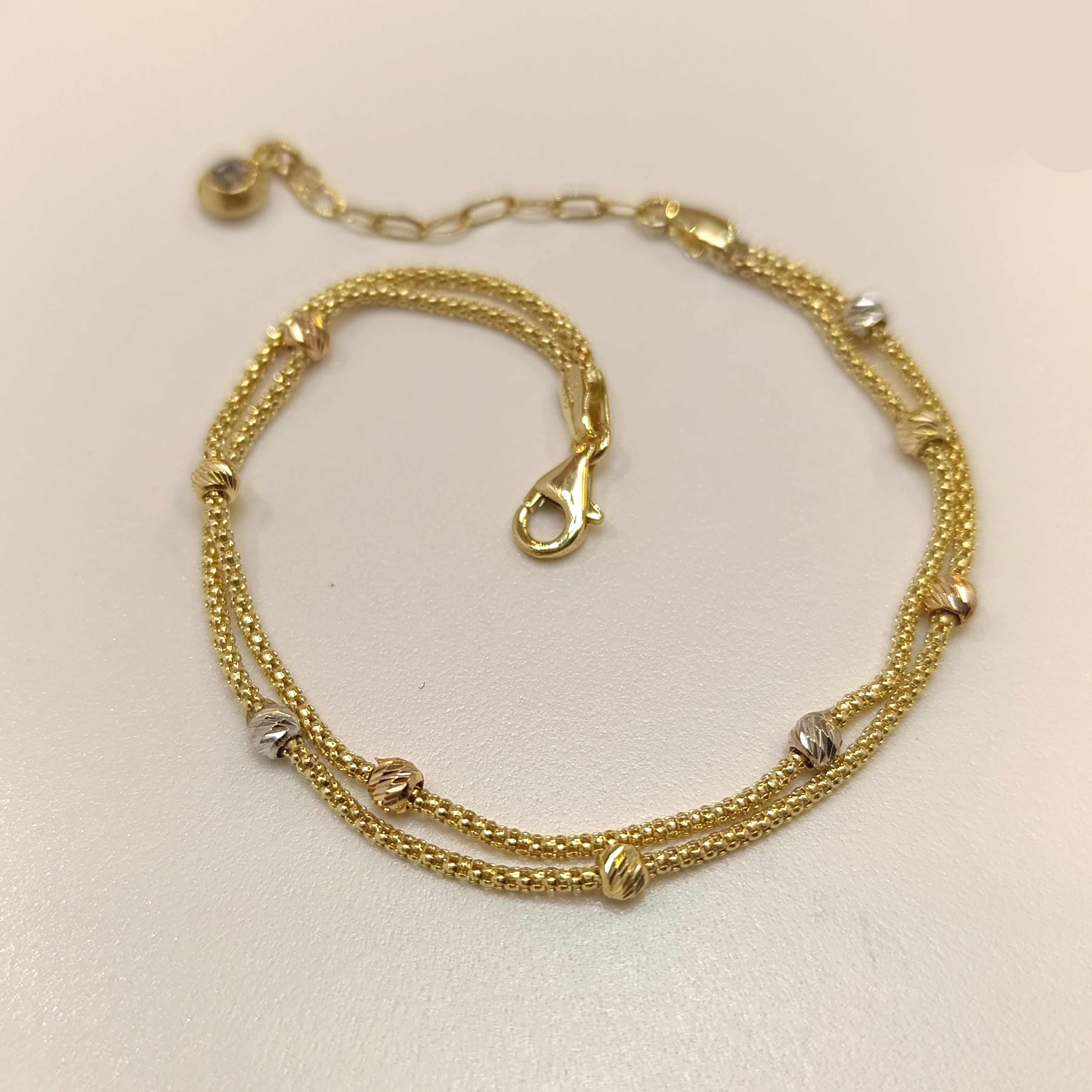 İkili Dorika Toplu popcorn Zincirli Bileklik Künye 14 Ayar Altın HD VİDEOLU