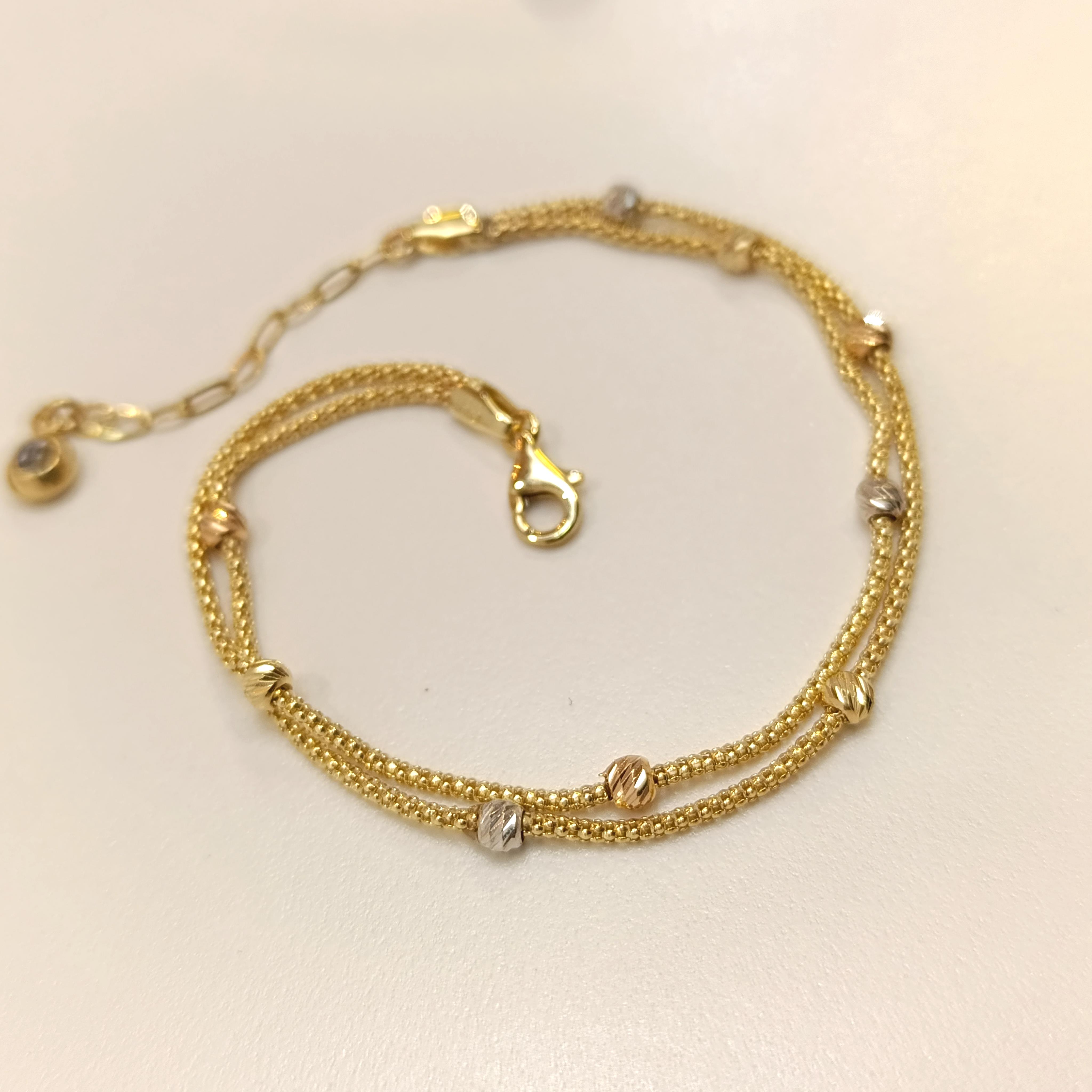 İkili Dorika Toplu popcorn Zincirli Bileklik Künye 14 Ayar Altın HD VİDEOLU