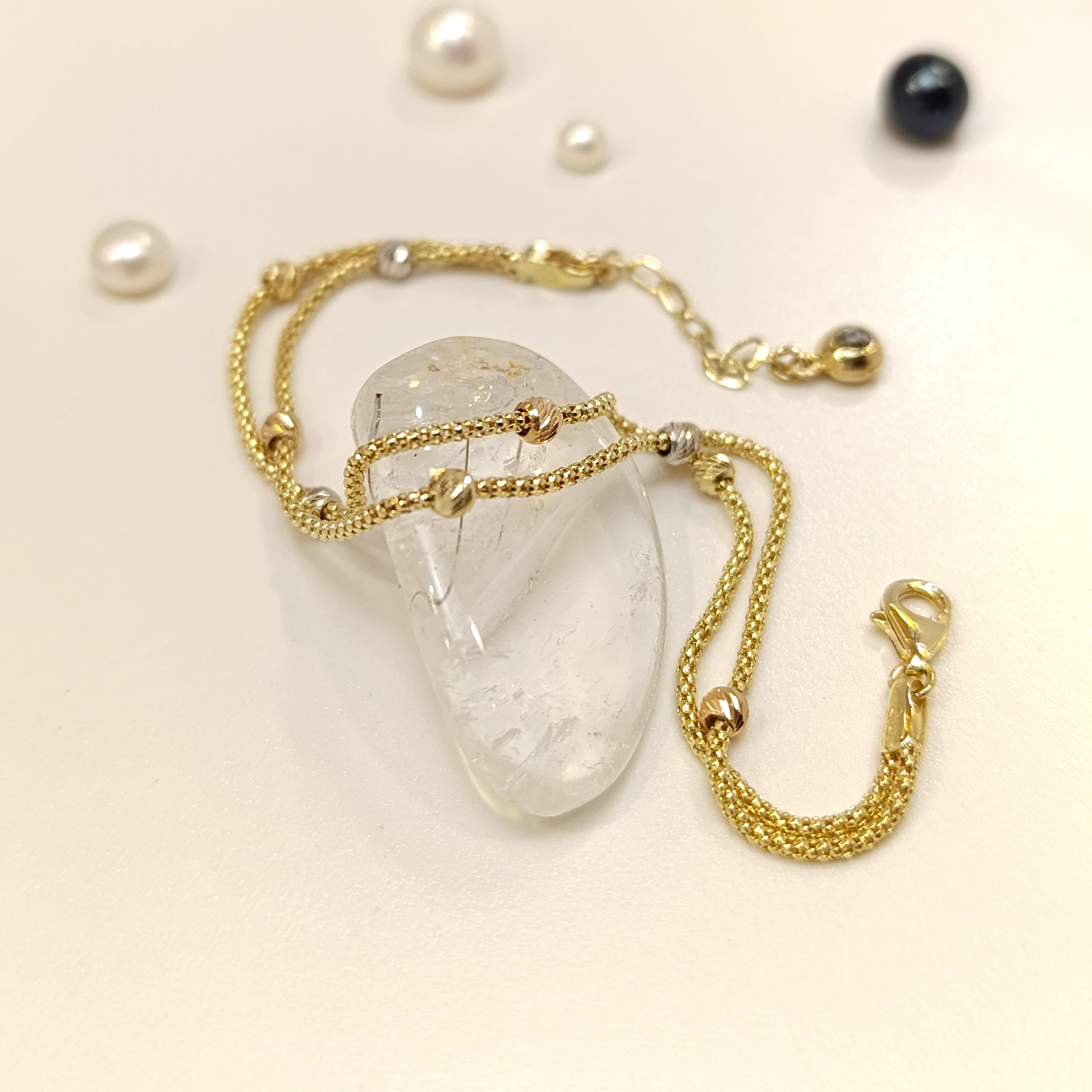 İkili Dorika Toplu popcorn Zincirli Bileklik Künye 14 Ayar Altın HD VİDEOLU