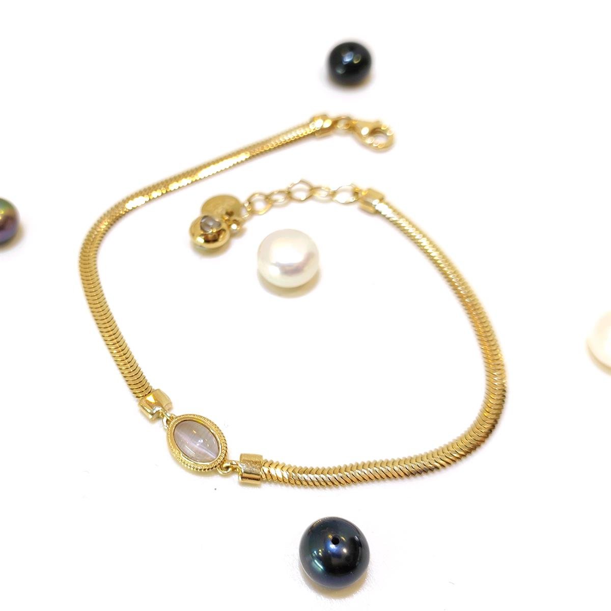 Kahve Kedi Gözü Taşlı Balık Sırtı Bileklik Künye 14 Ayar Altın HD VİDEOLU