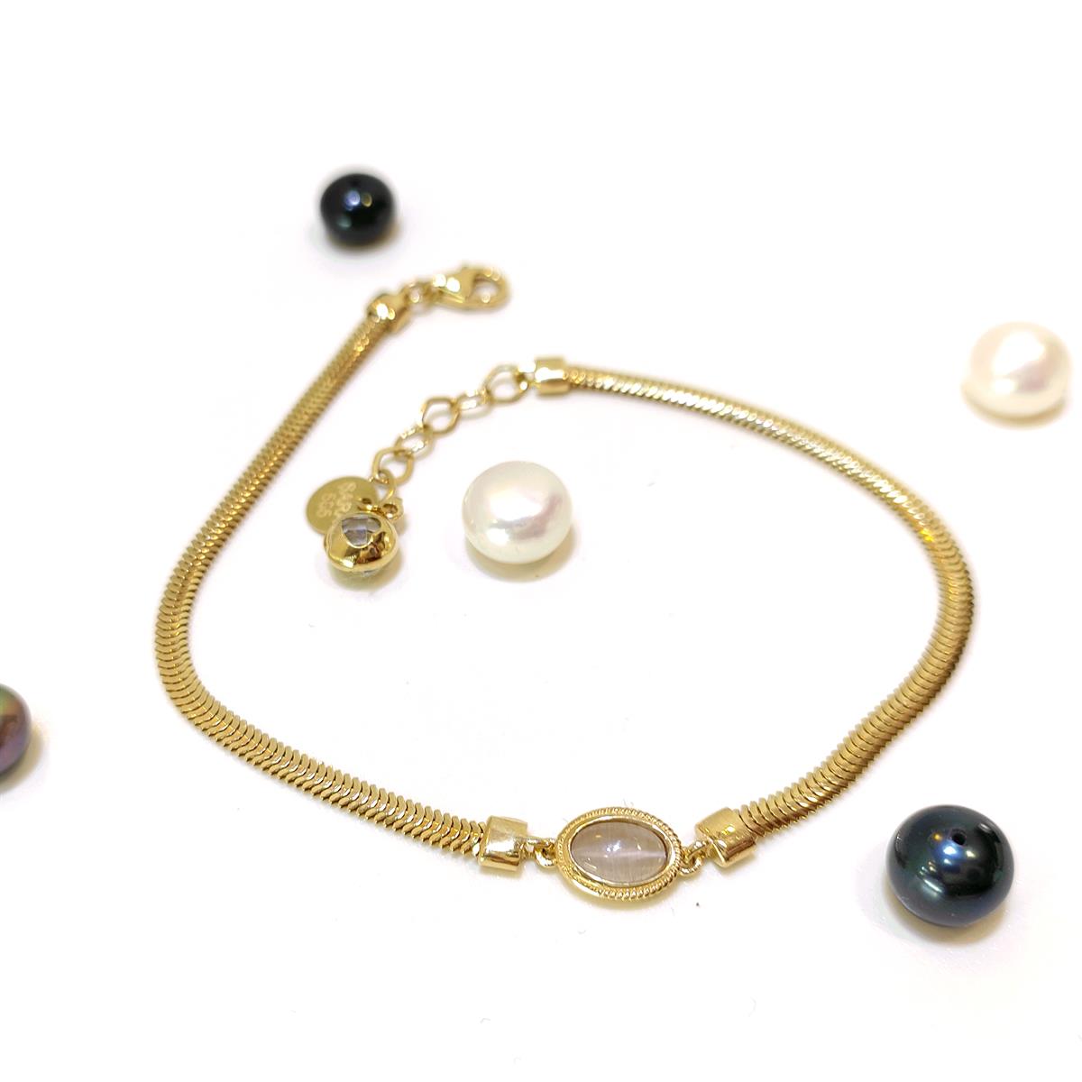 Kahve Kedi Gözü Taşlı Balık Sırtı Bileklik Künye 14 Ayar Altın HD VİDEOLU