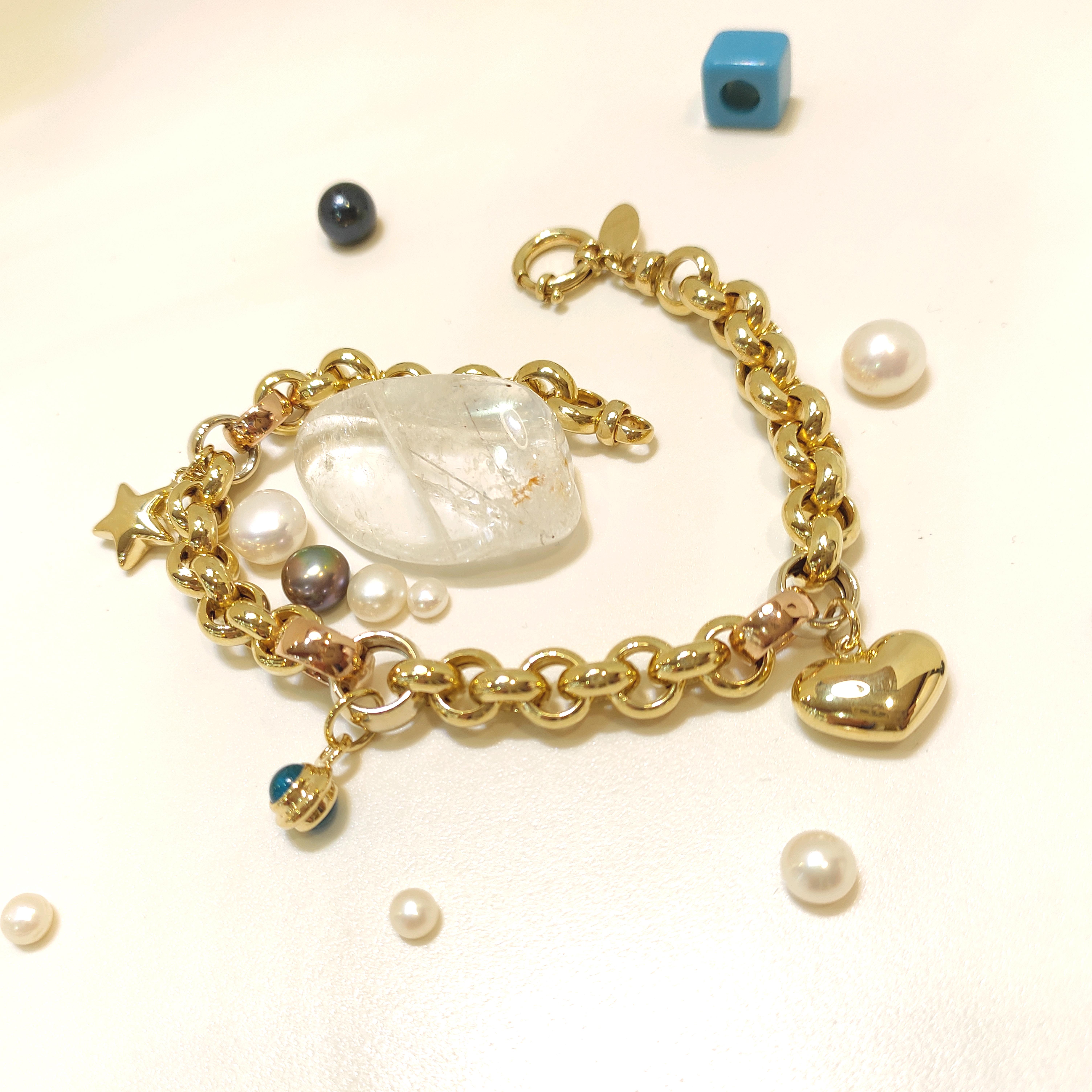 Kalpli Göz Boncuklu Doç Zincirli Bileklik Künye 14 Ayar Altın HD VİDEOLU