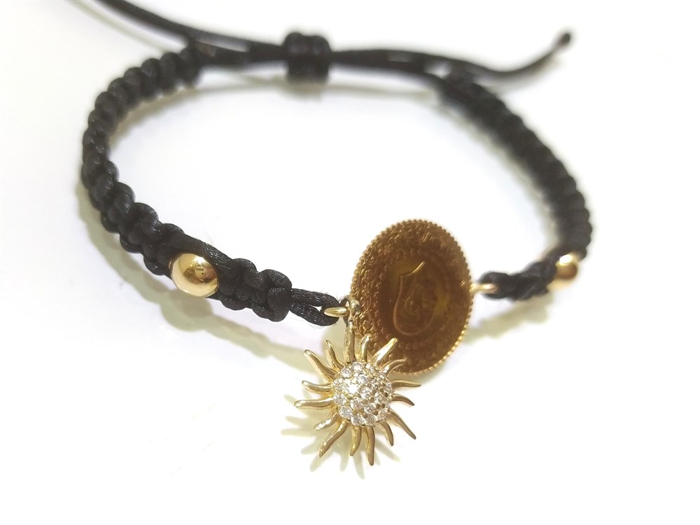 Makrome Çeyrekli GÜNEŞ Bileklik Künye Altın