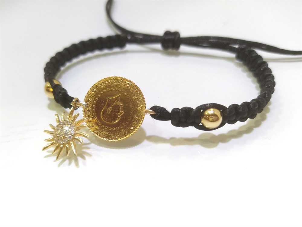 Makrome Çeyrekli GÜNEŞ Bileklik Künye Altın