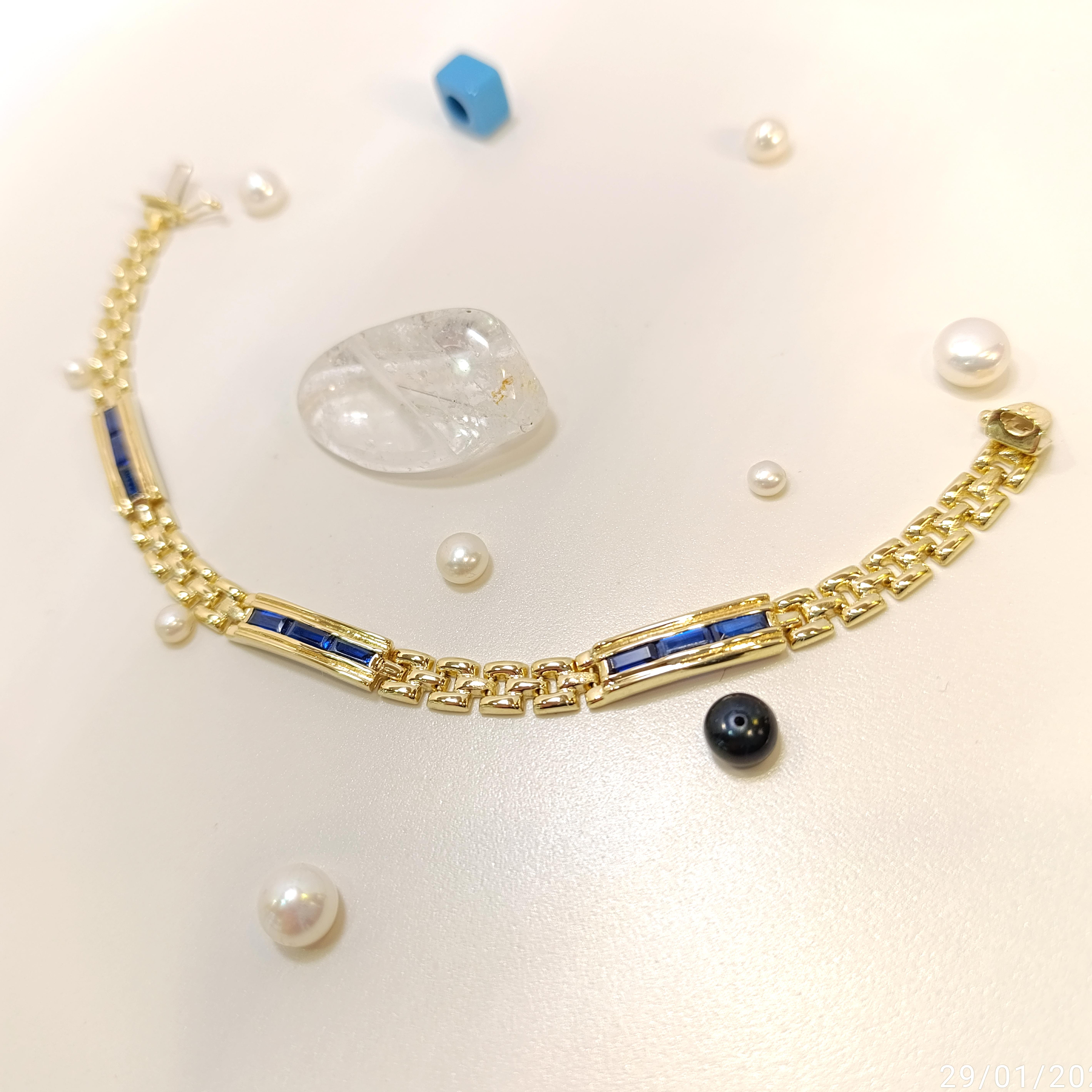 Mavi Baget Taşlı Bileklik Künye 14 Ayar Altın HD VİDEOLU