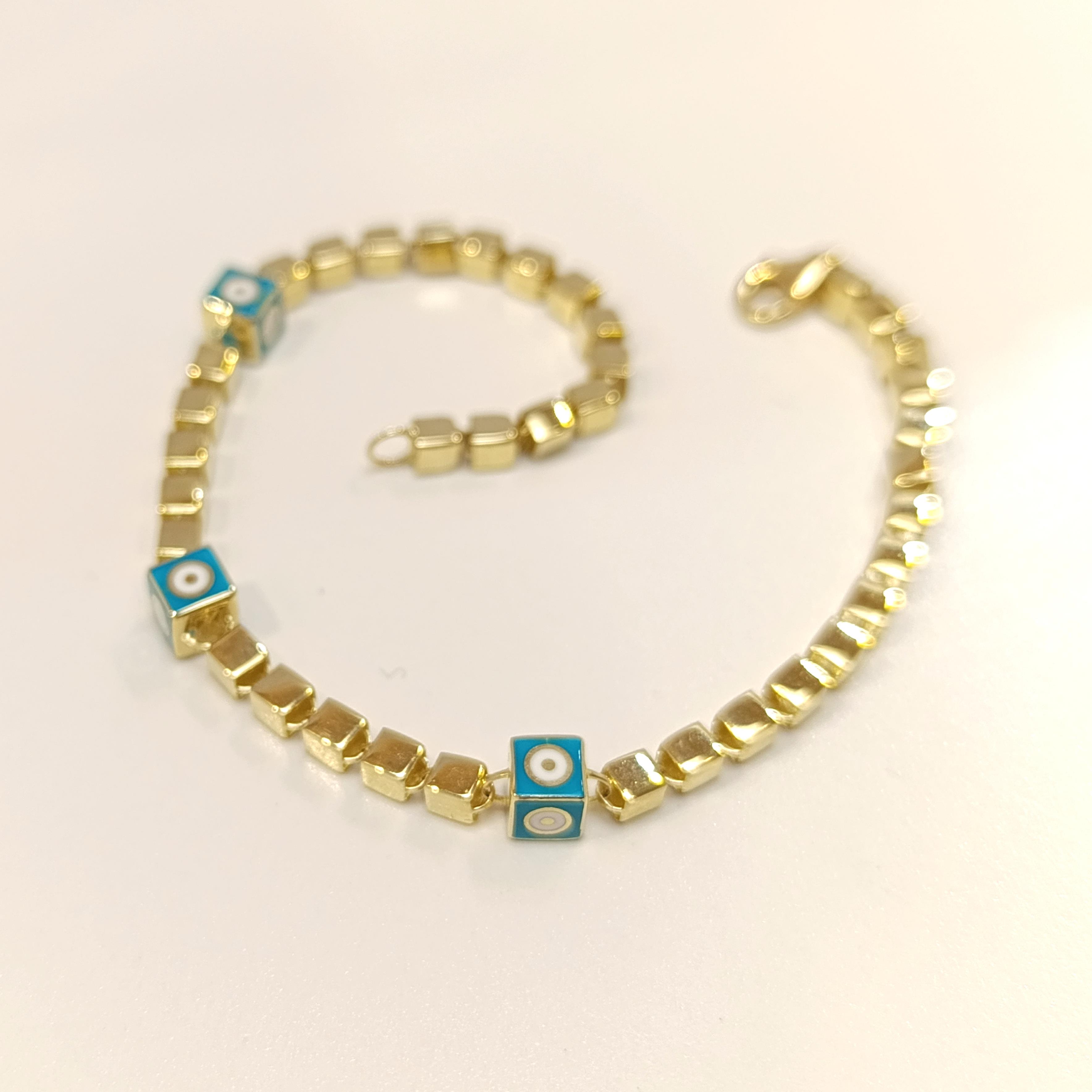 Mineli Küp Göz Bileklik Künye 14 Ayar Altın HD VİDEOLU