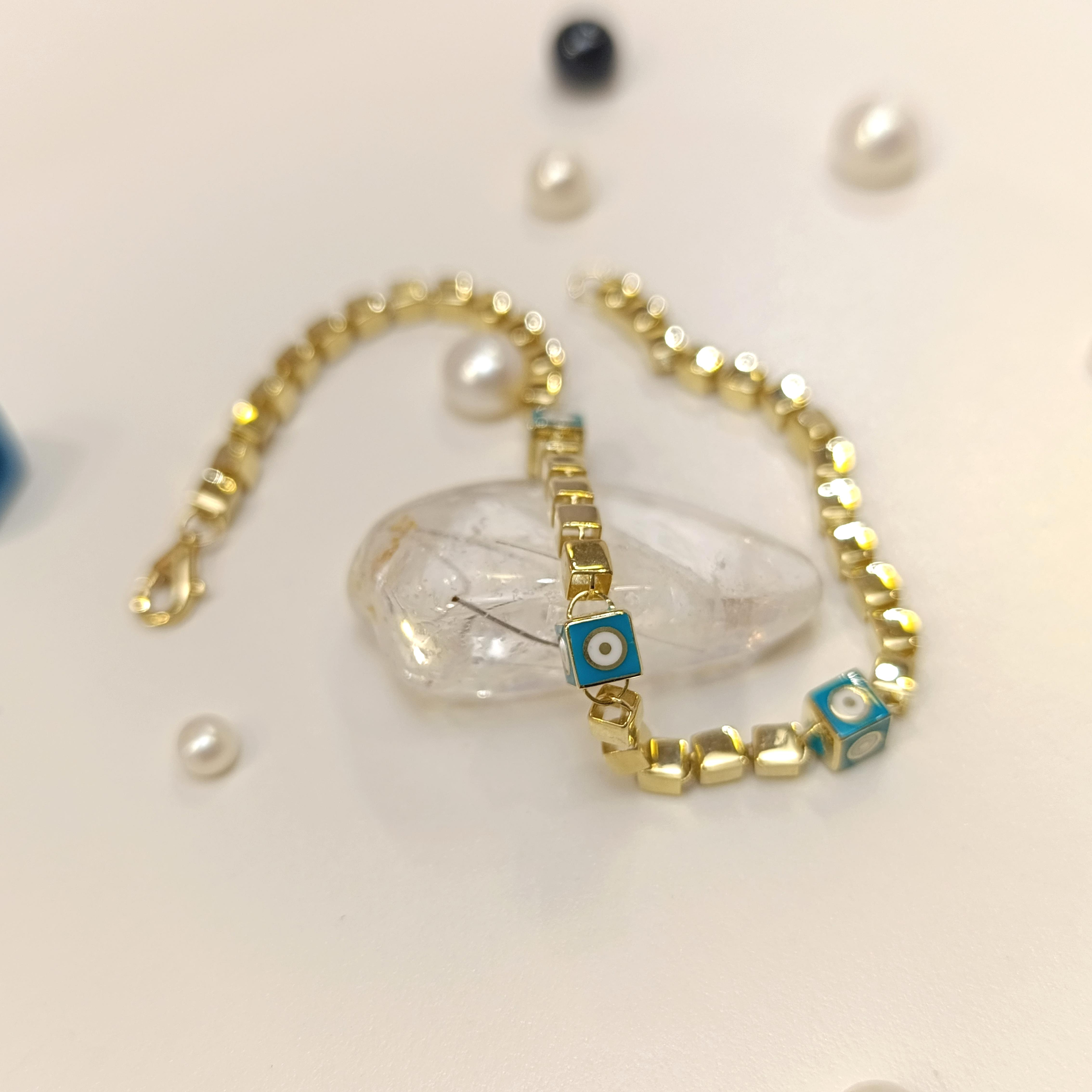 Mineli Küp Göz Bileklik Künye 14 Ayar Altın HD VİDEOLU