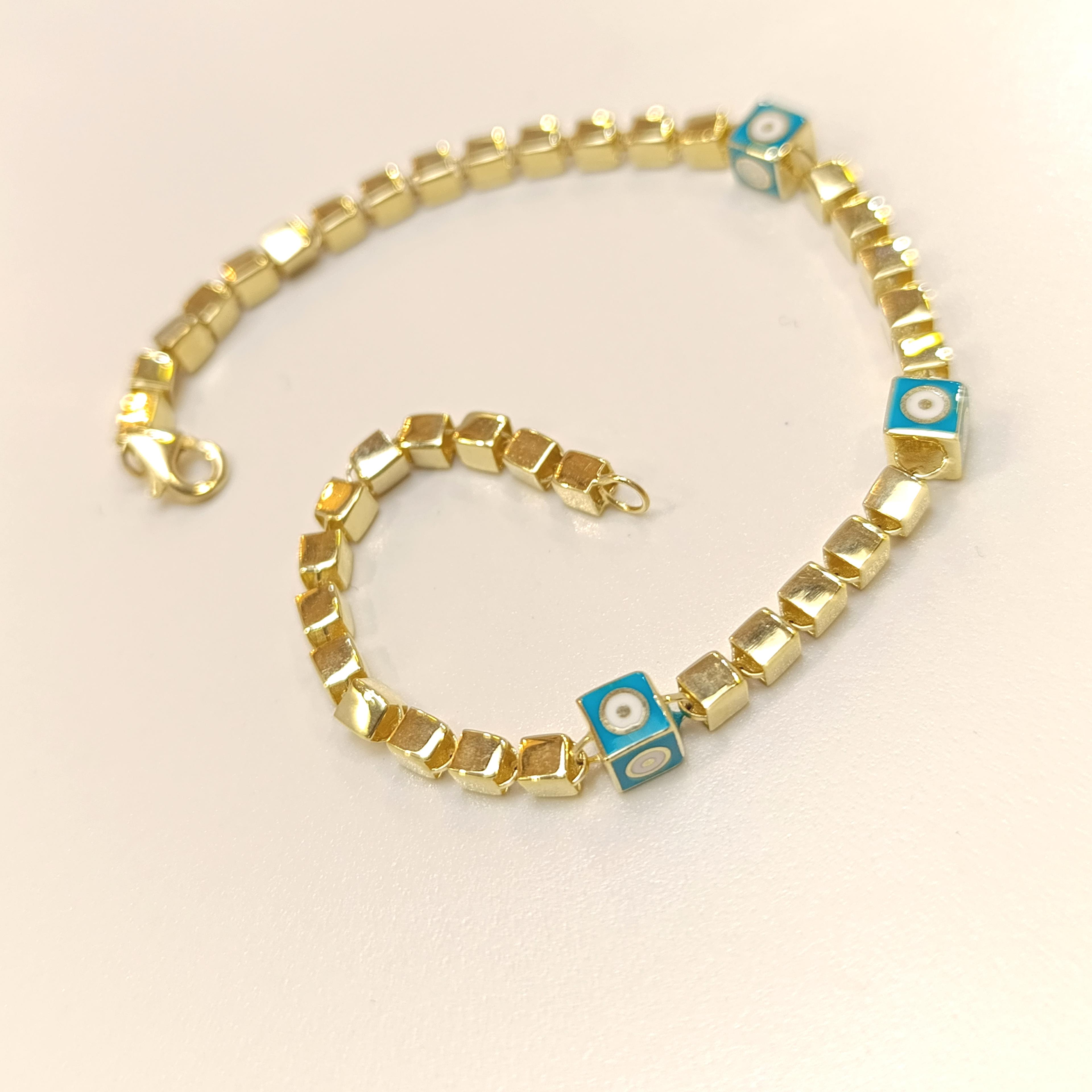 Mineli Küp Göz Bileklik Künye 14 Ayar Altın HD VİDEOLU