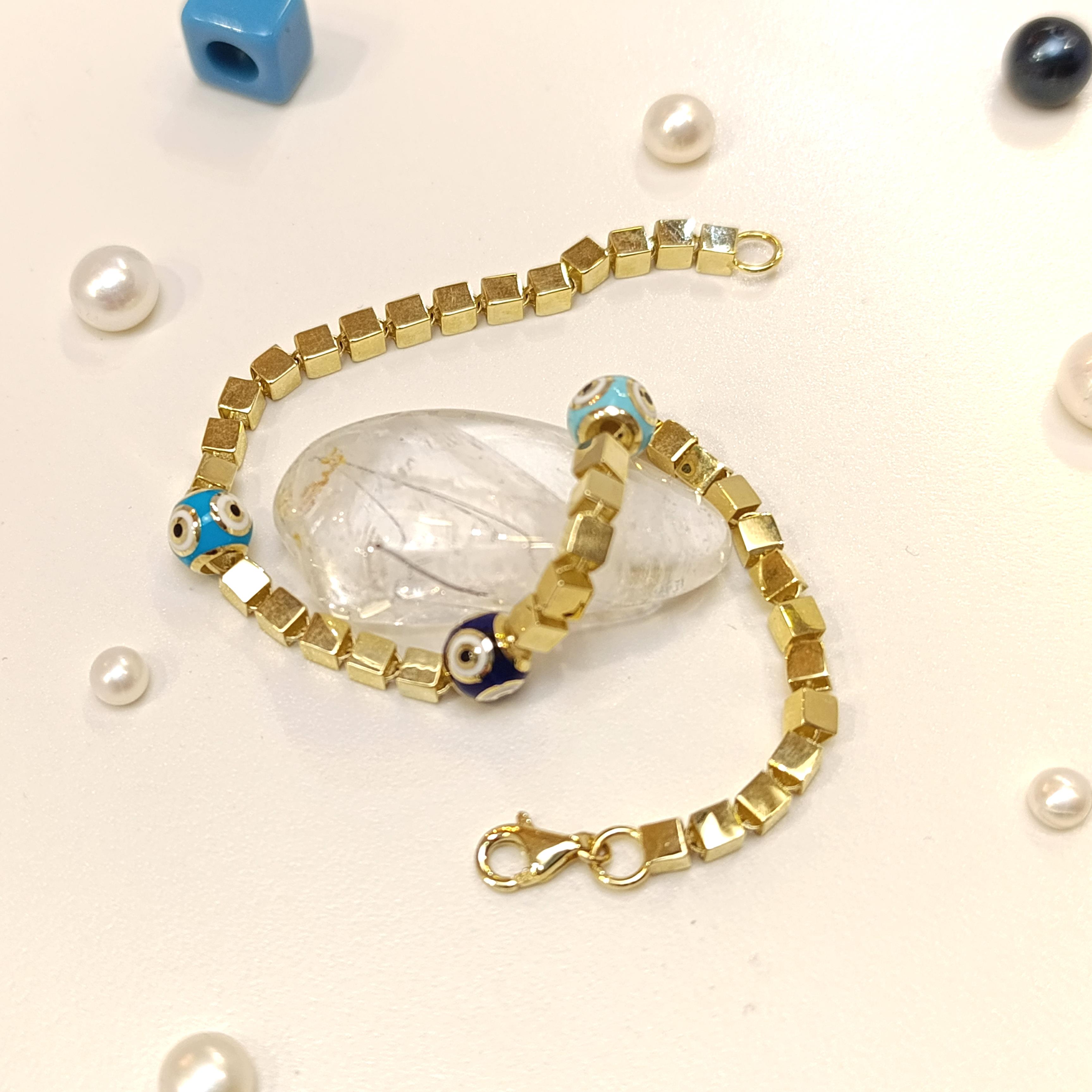 Mineli Küp Göz Bileklik Künye 14 Ayar Altın HD VİDEOLU