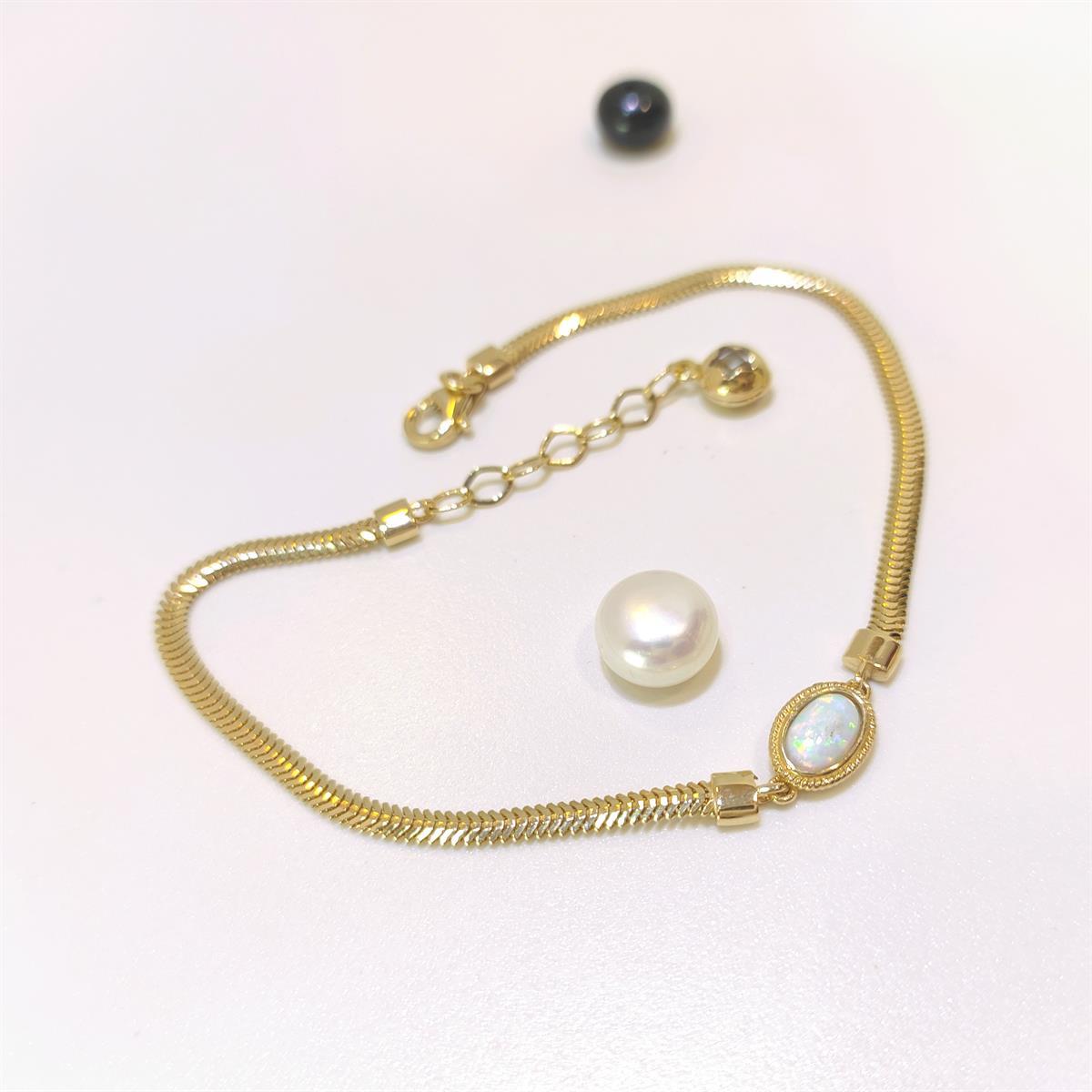 Opal Taşlı Balık Sırtı Bileklik Künye 14 Ayar Altın HD VİDEOLU