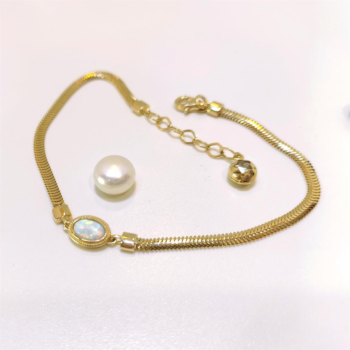 Opal Taşlı Balık Sırtı Bileklik Künye 14 Ayar Altın HD VİDEOLU