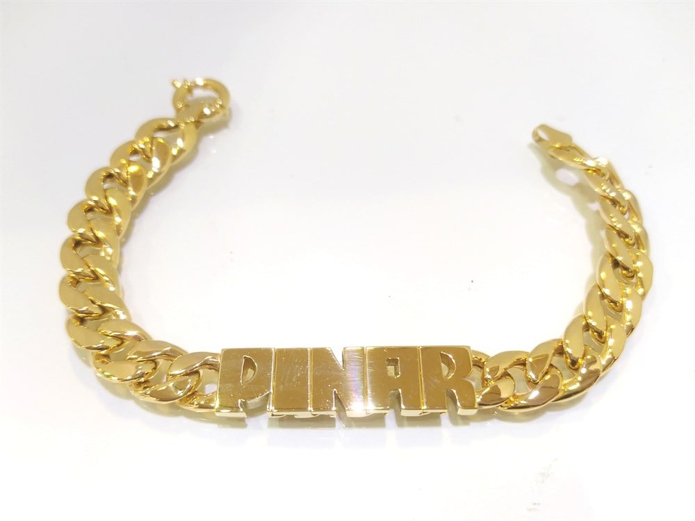 Oynak Harfli İsim Bileklik 14 Ayar Altın