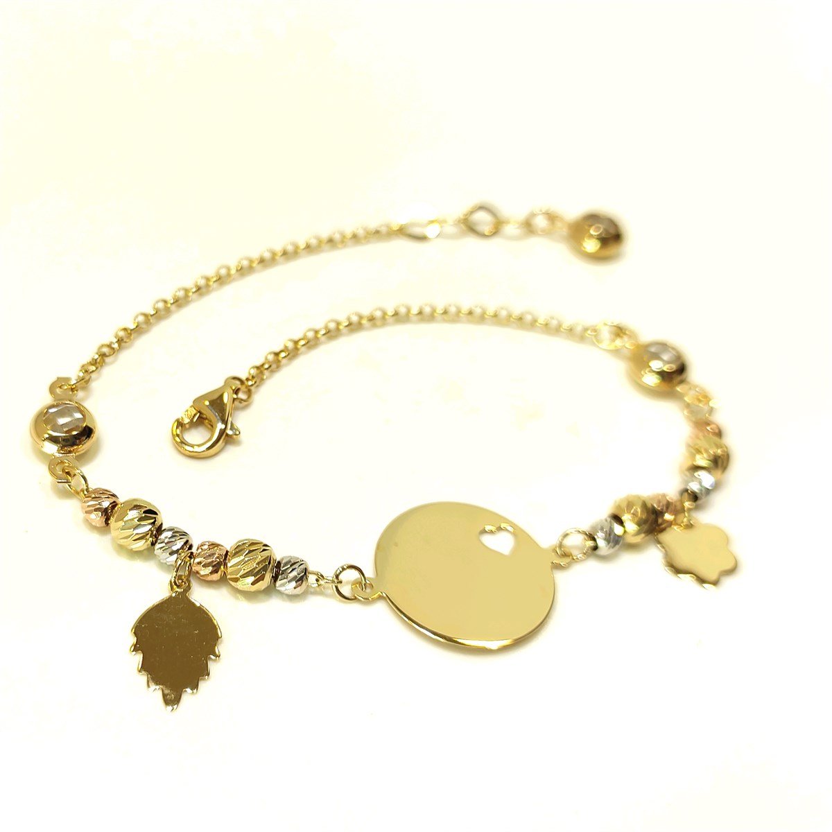 Pullu Levha Dorika Toplu Bileklik Künye 14 Ayar Altın