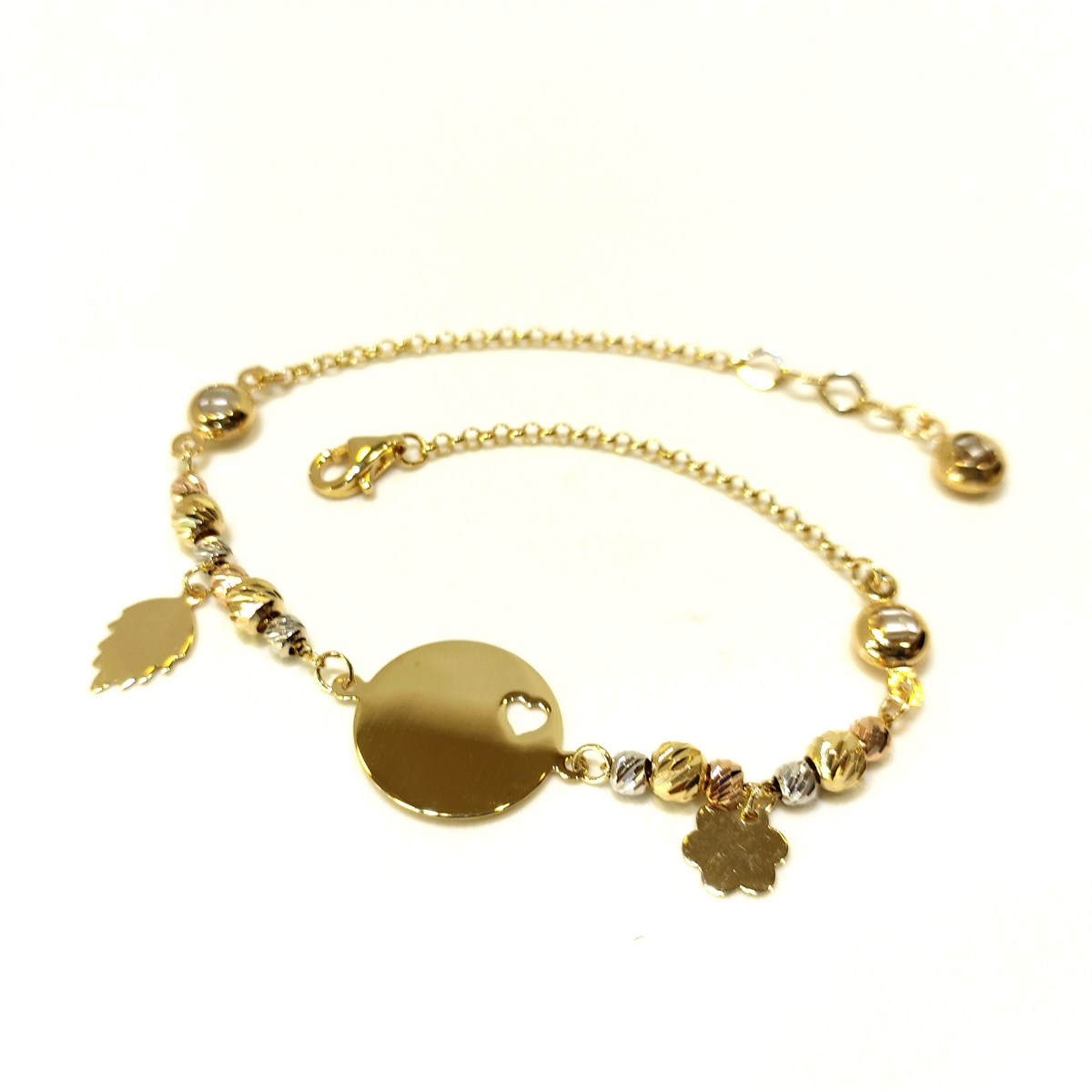 Pullu Levha Dorika Toplu Bileklik Künye 14 Ayar Altın