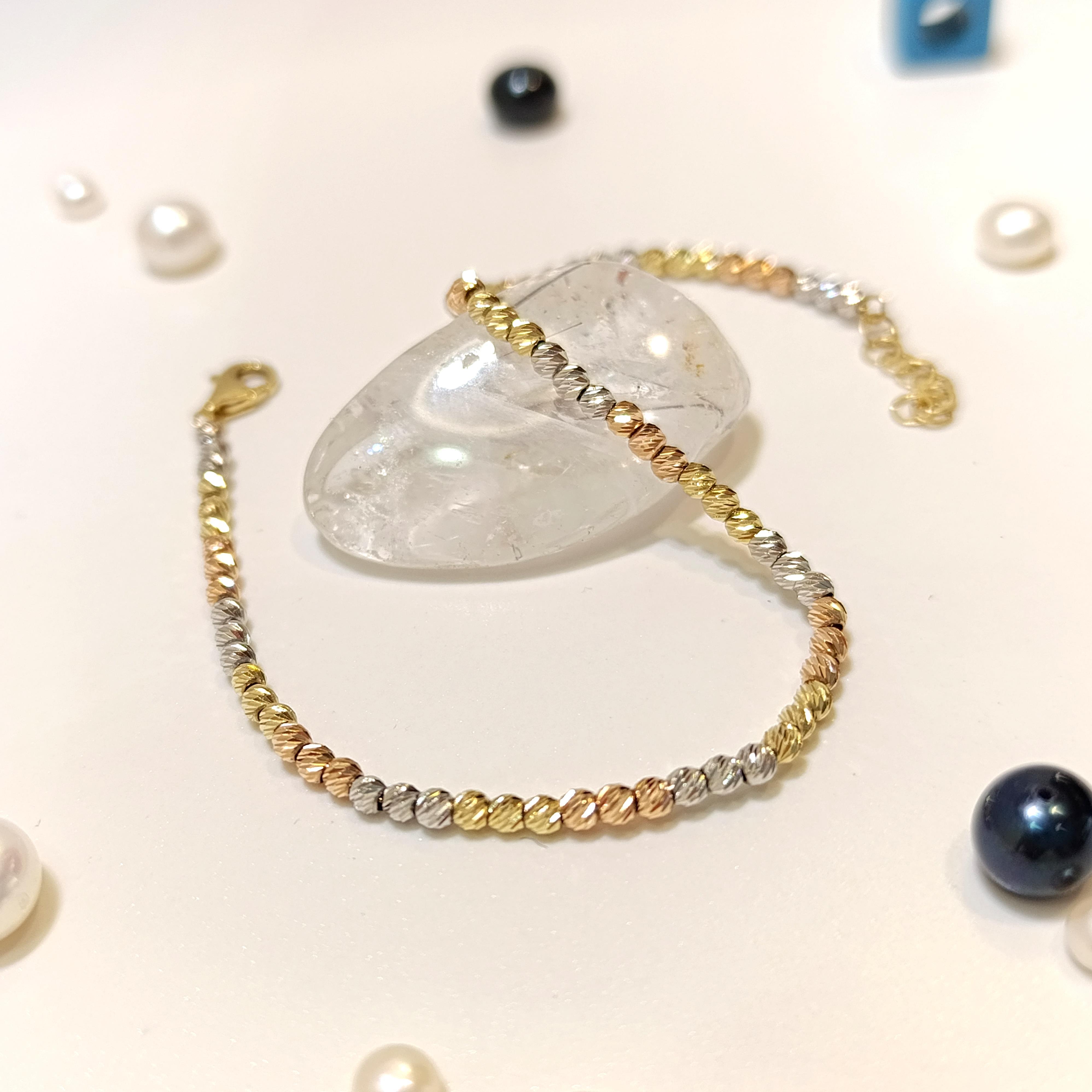 Üç renkli Dorika Toplu Zincir Bileklik Künye 14 Ayar Altın HD VİDEOLU