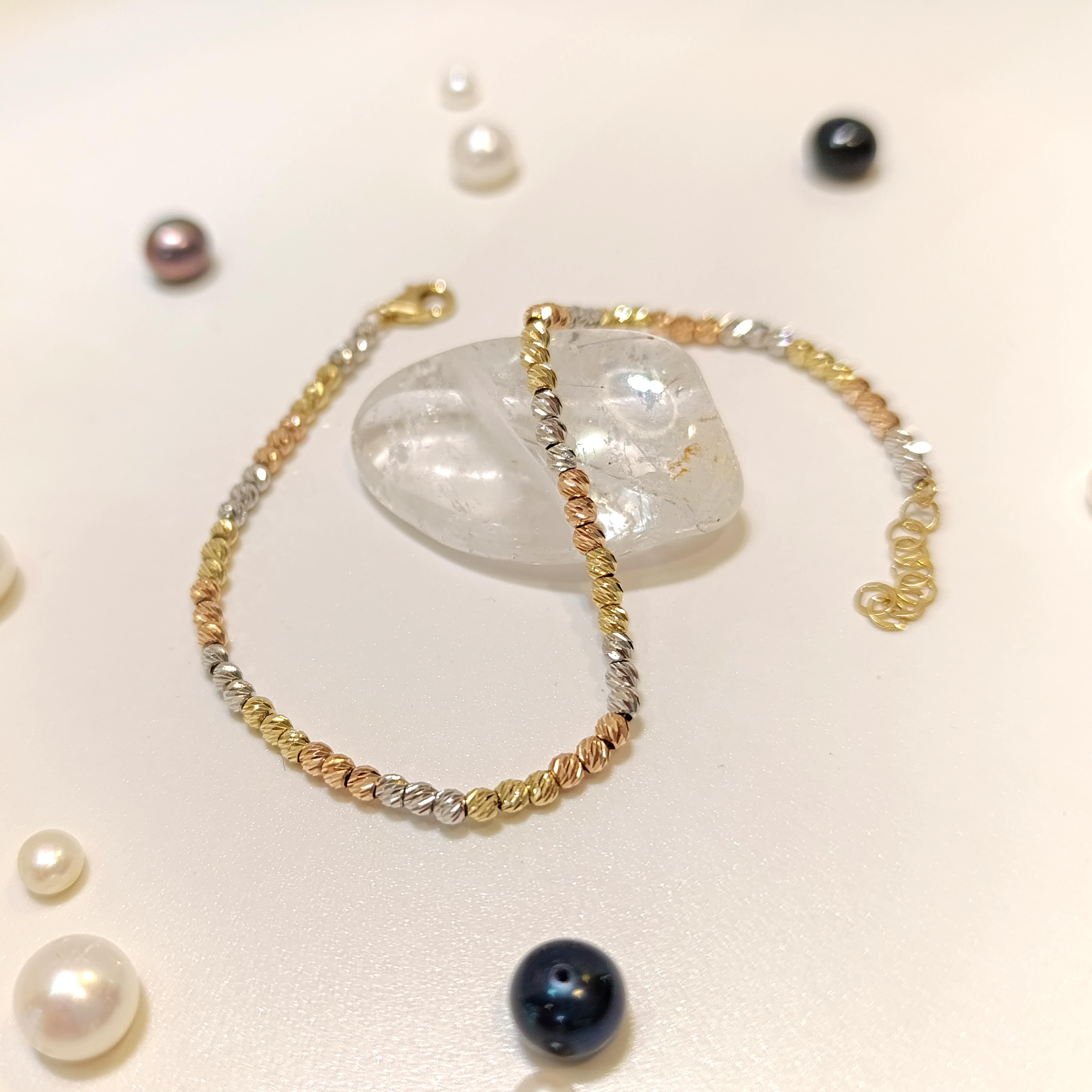 Üç renkli Dorika Toplu Zincir Bileklik Künye 14 Ayar Altın HD VİDEOLU