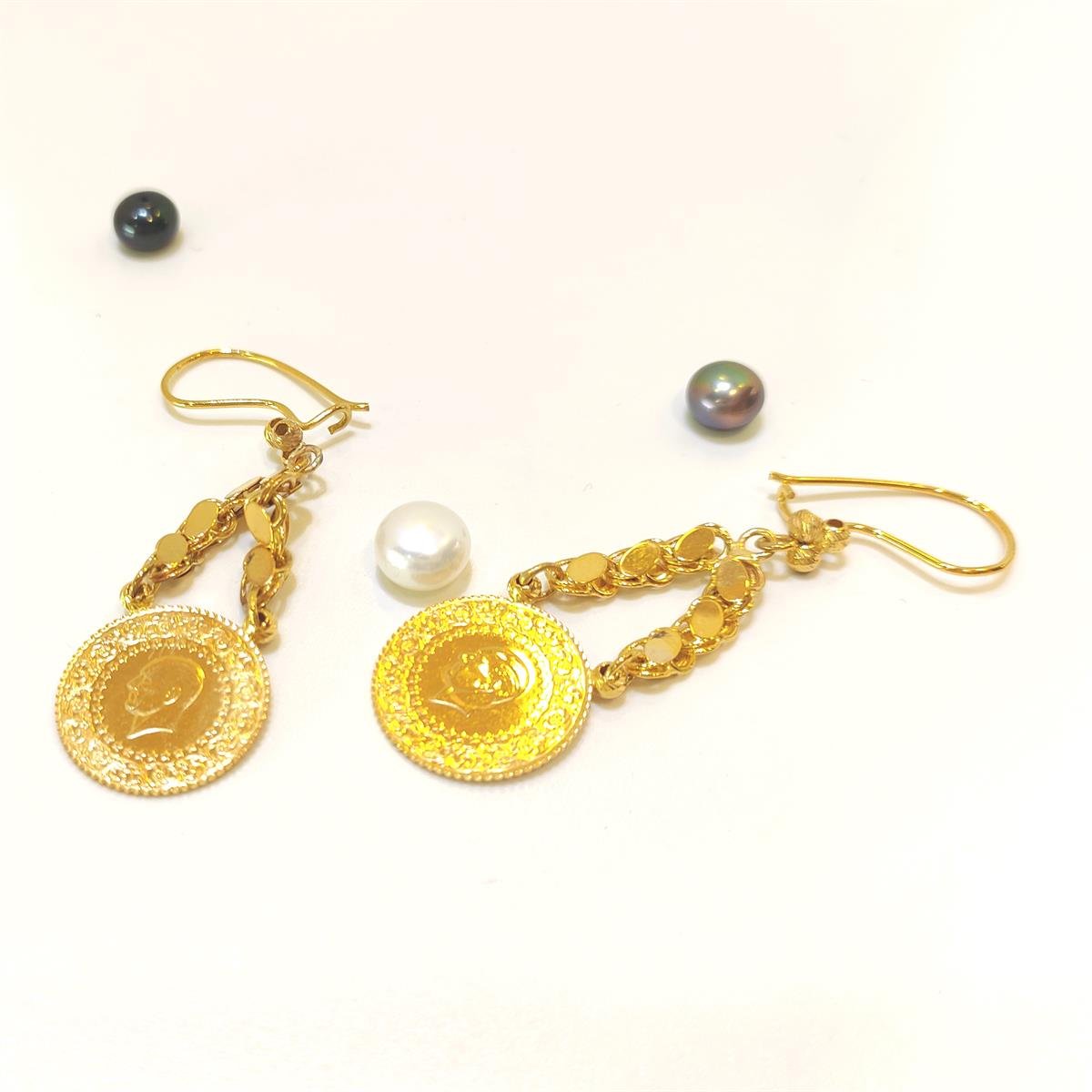 Pullu Zincirli Çeyrekli Küpe Altın HD VİDEOLU