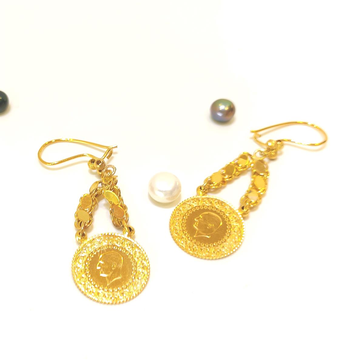 Pullu Zincirli Çeyrekli Küpe Altın HD VİDEOLU