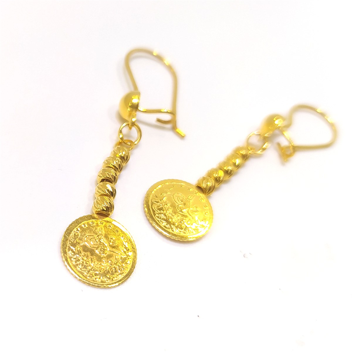 Tuğralı Dorika Toplu Sallanan Küpe 22 Ayar Altın