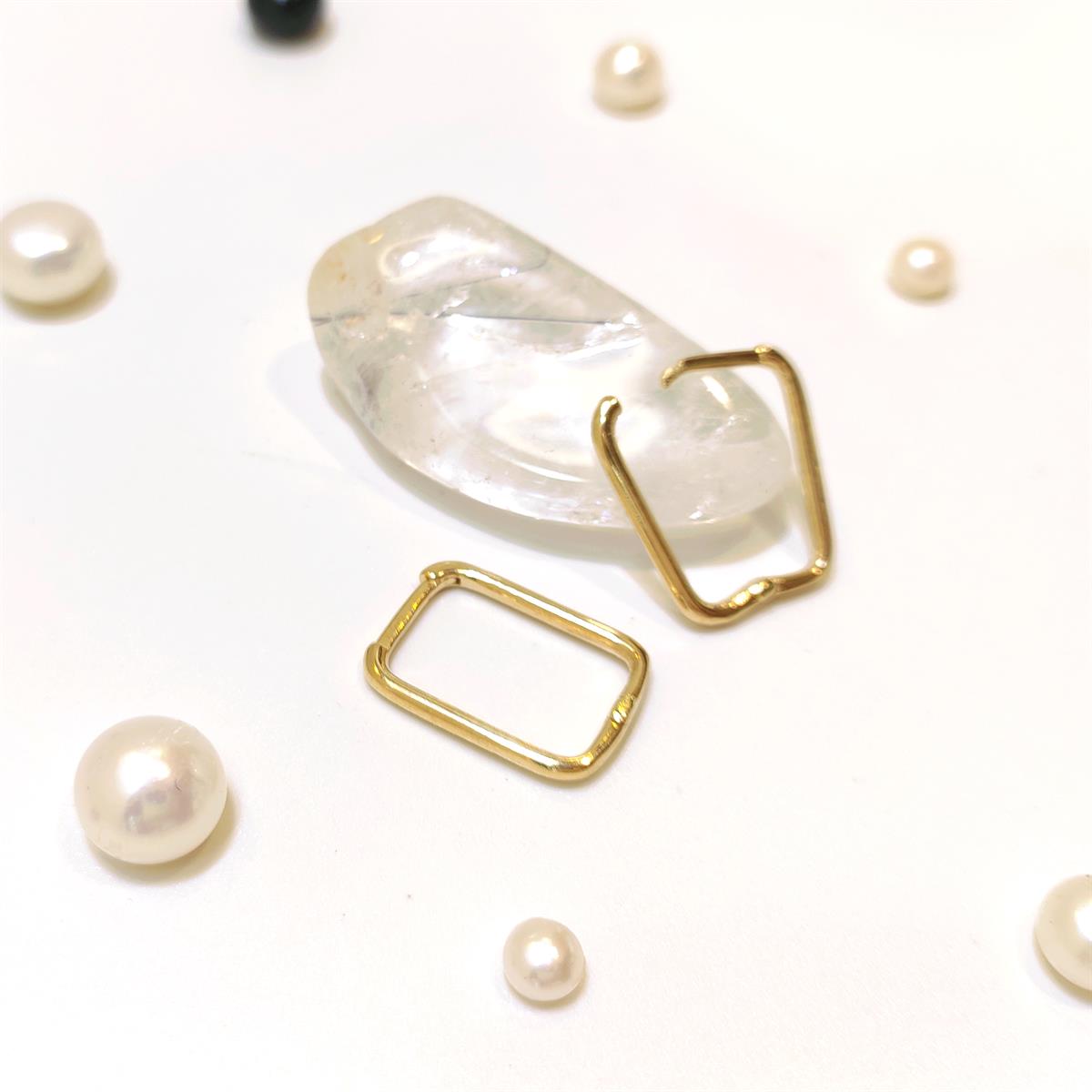 11.5mm-16mm Ataç Dikdörtgen Halka Küpe 14 Ayar Altın HD VİDEOLU