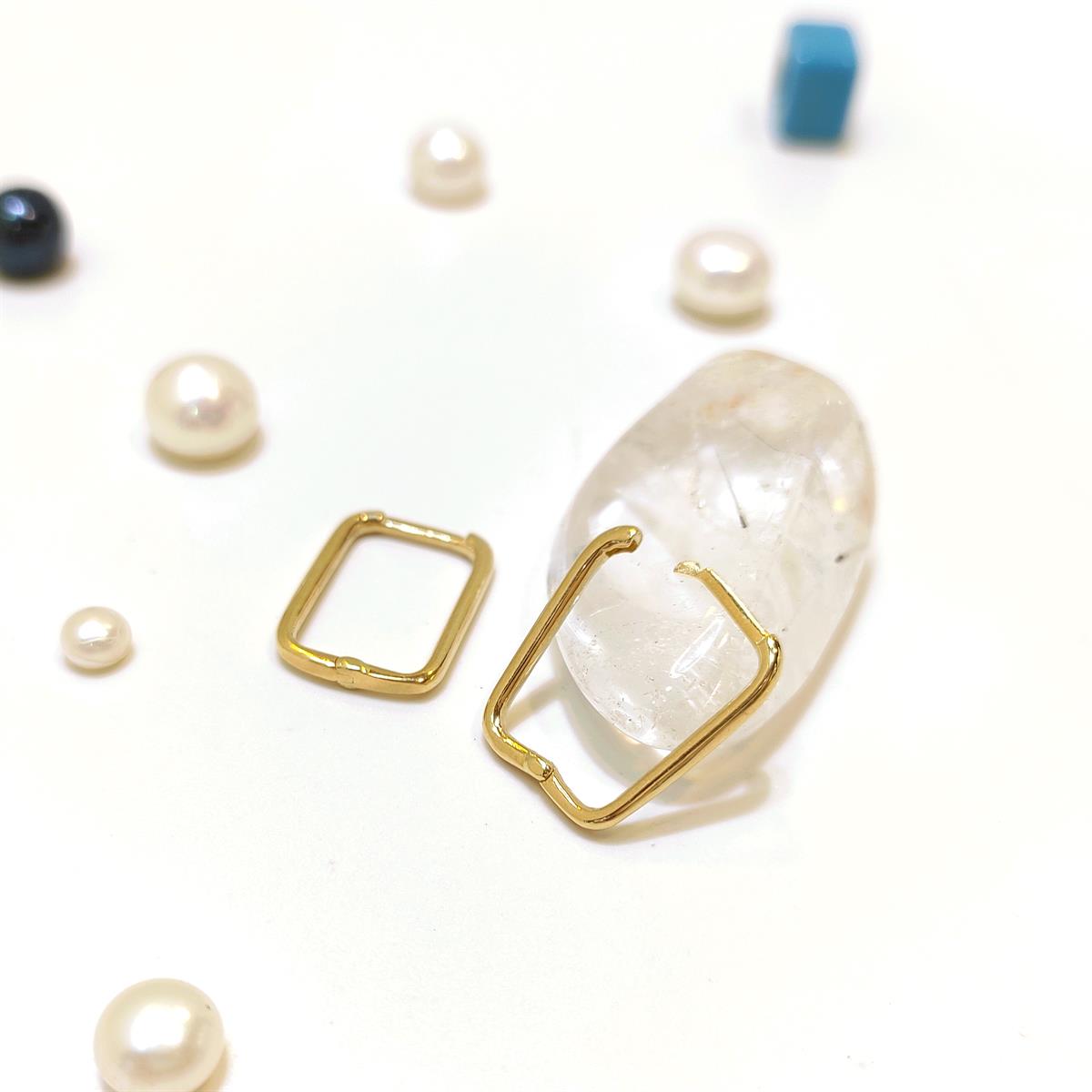 11.5mm-16mm Ataç Dikdörtgen Halka Küpe 14 Ayar Altın HD VİDEOLU