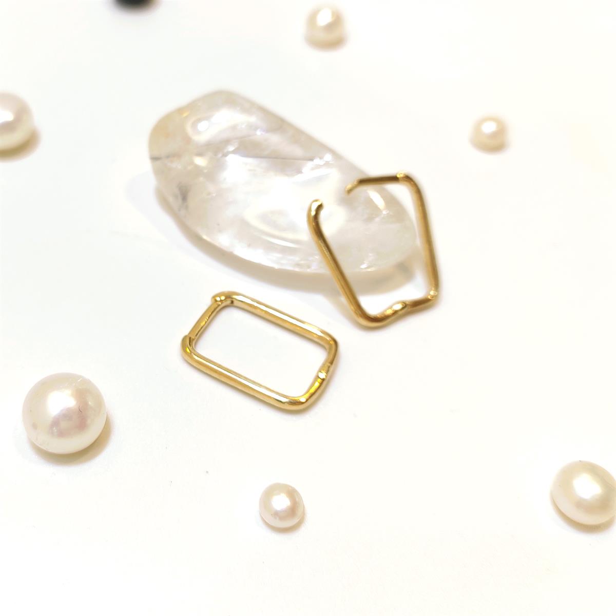 11.5mm-16mm Ataç Dikdörtgen Halka Küpe 14 Ayar Altın HD VİDEOLU