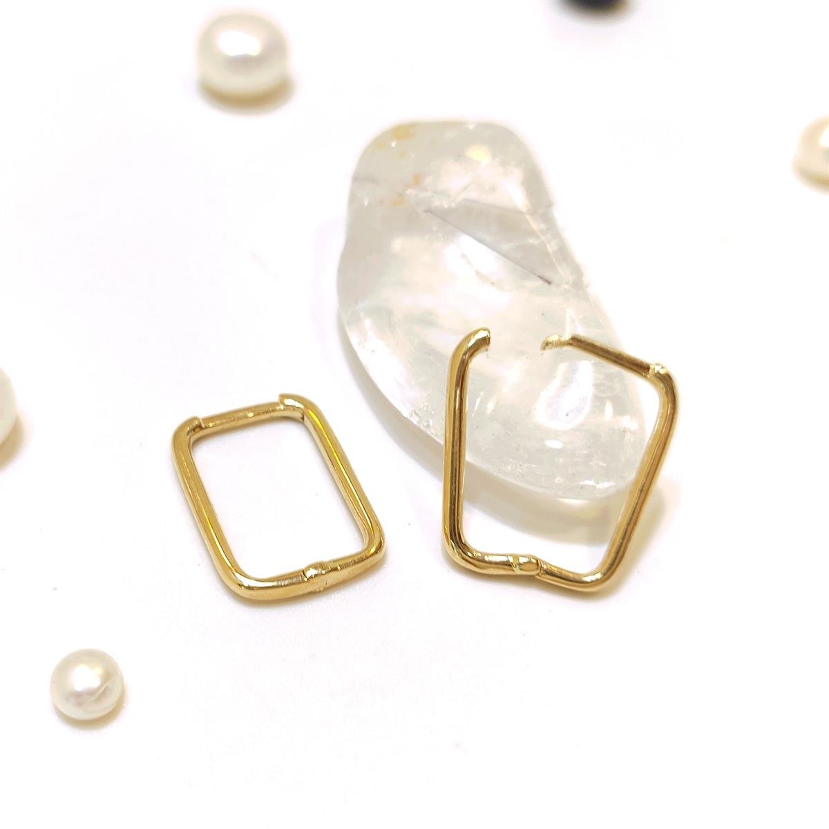 11.5mm-16mm Ataç Dikdörtgen Halka Küpe 14 Ayar Altın HD VİDEOLU