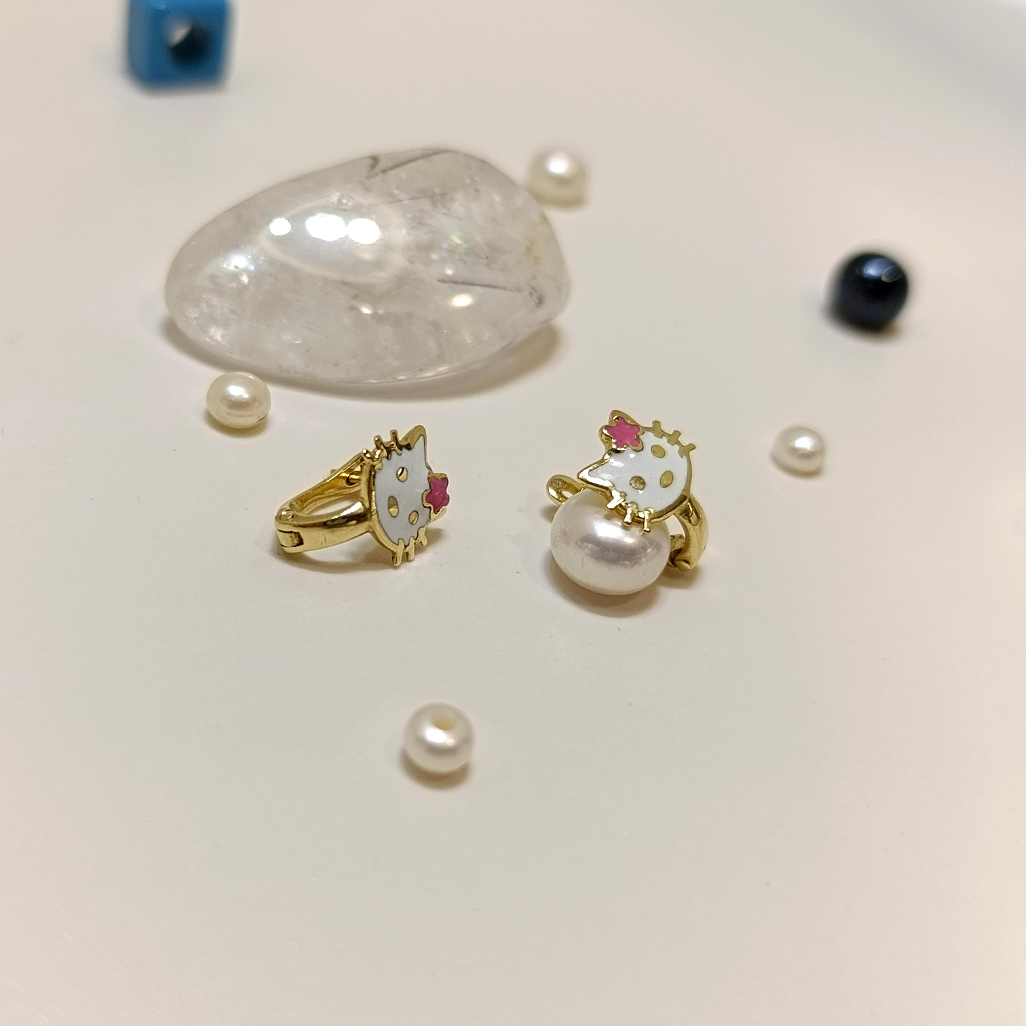 12mm Çocuk Boyu Kedi Küpe 14 Ayar Altın HD VİDEOLU
