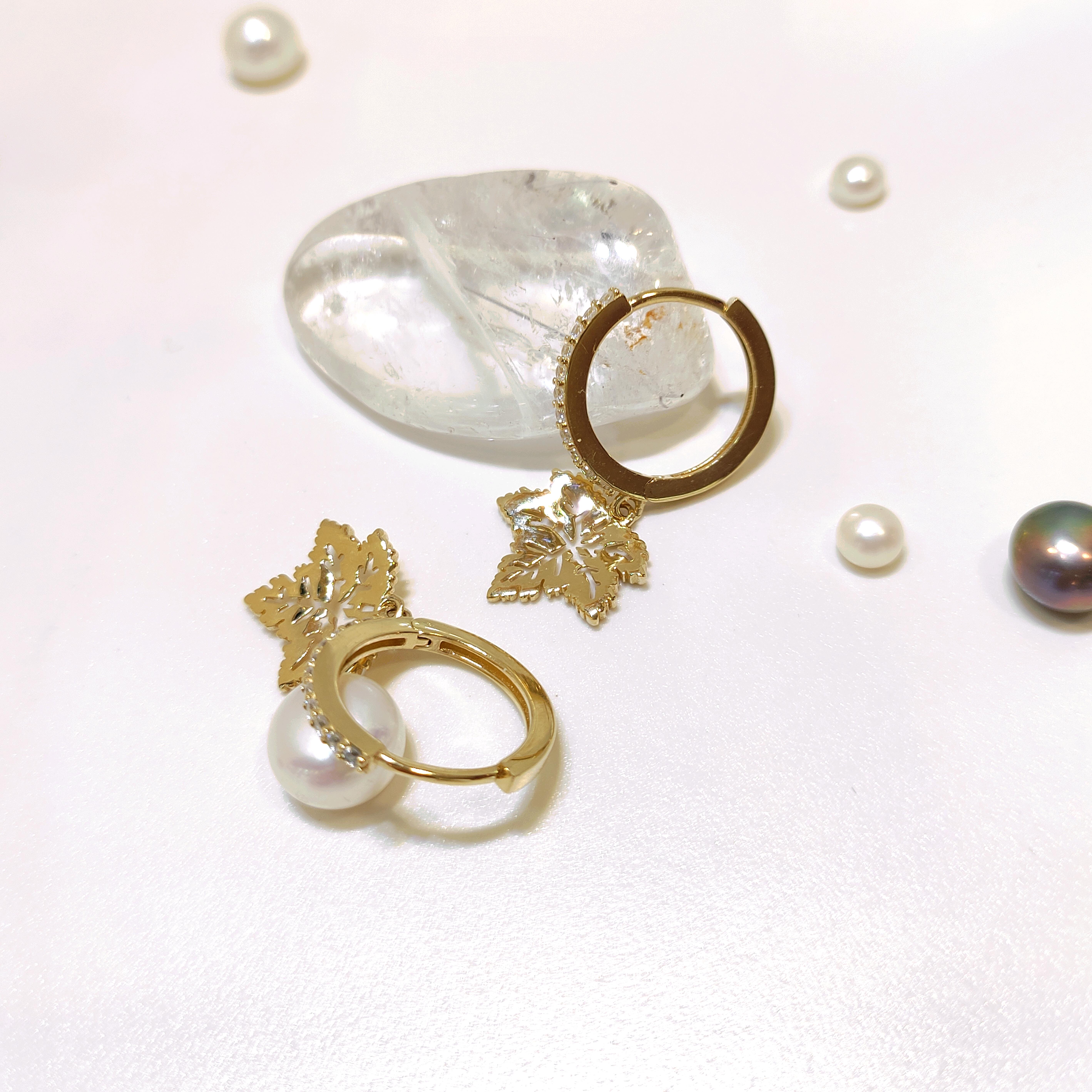 15.5mm Sallanan Çınar Yapraklı Hagi Halka Küpe 14 Ayar Altın HD VİDEOLU