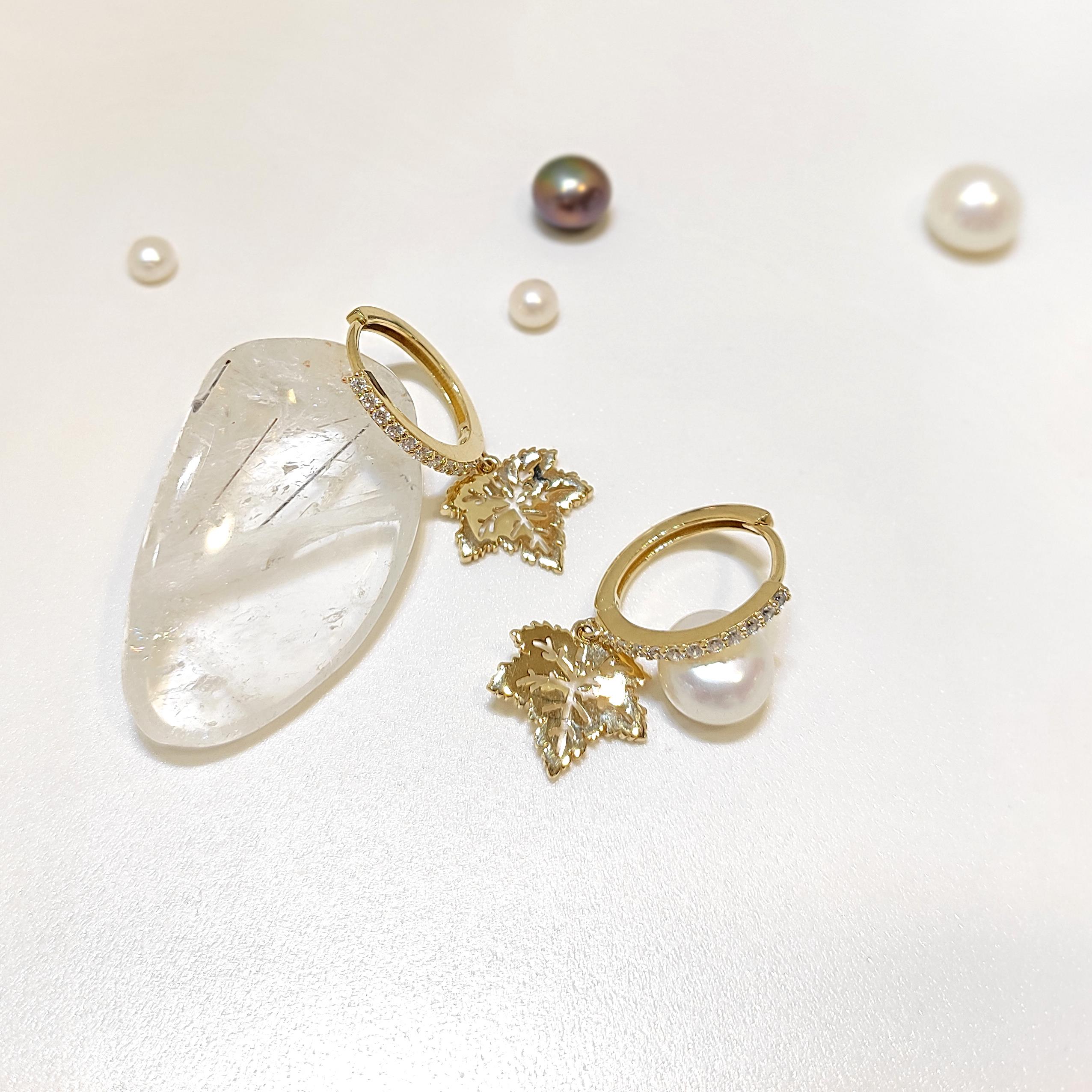 15.5mm Sallanan Çınar Yapraklı Hagi Halka Küpe 14 Ayar Altın HD VİDEOLU