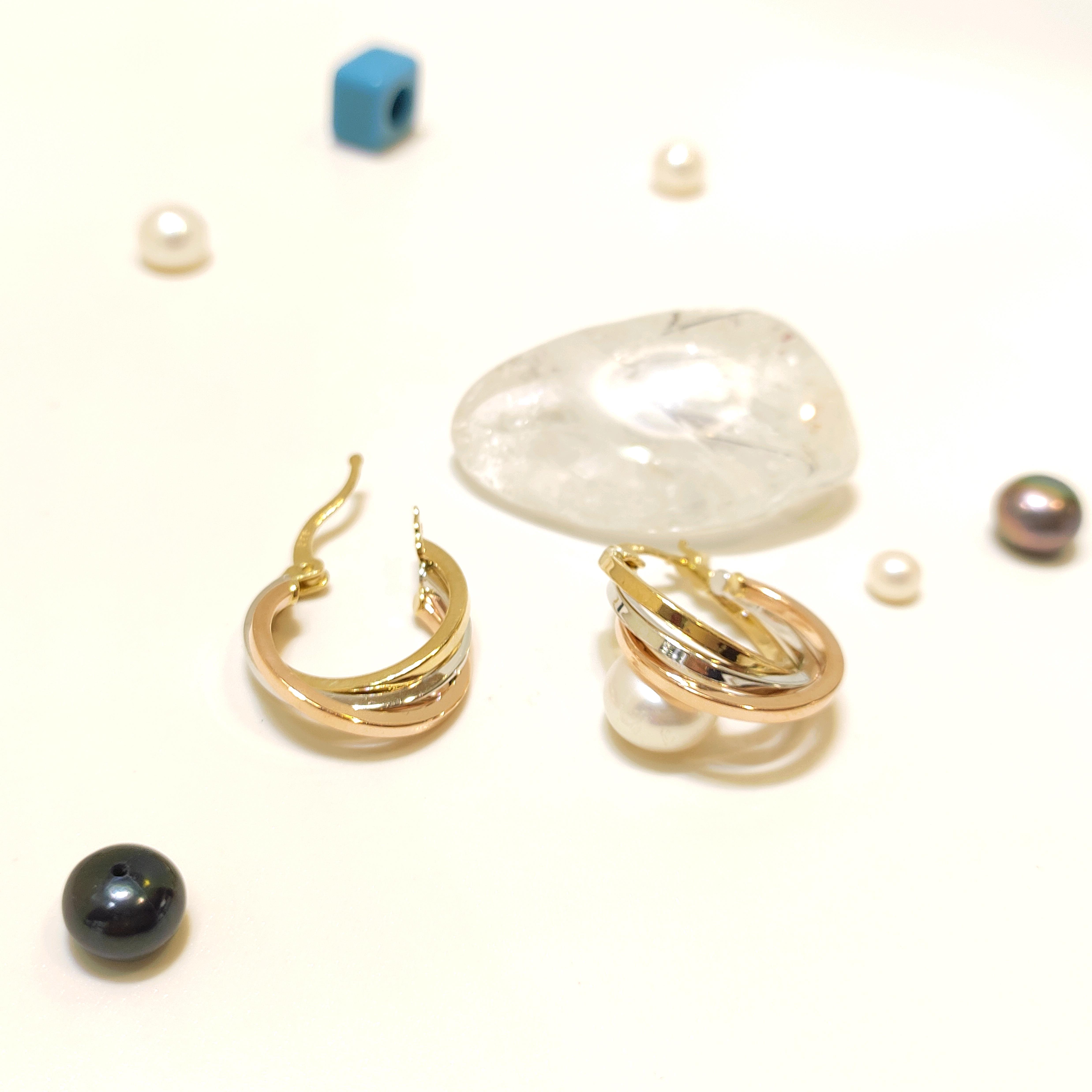 17.2mm Üçlü Halka Küpe 14 Ayar Altın HD VİDEOLU