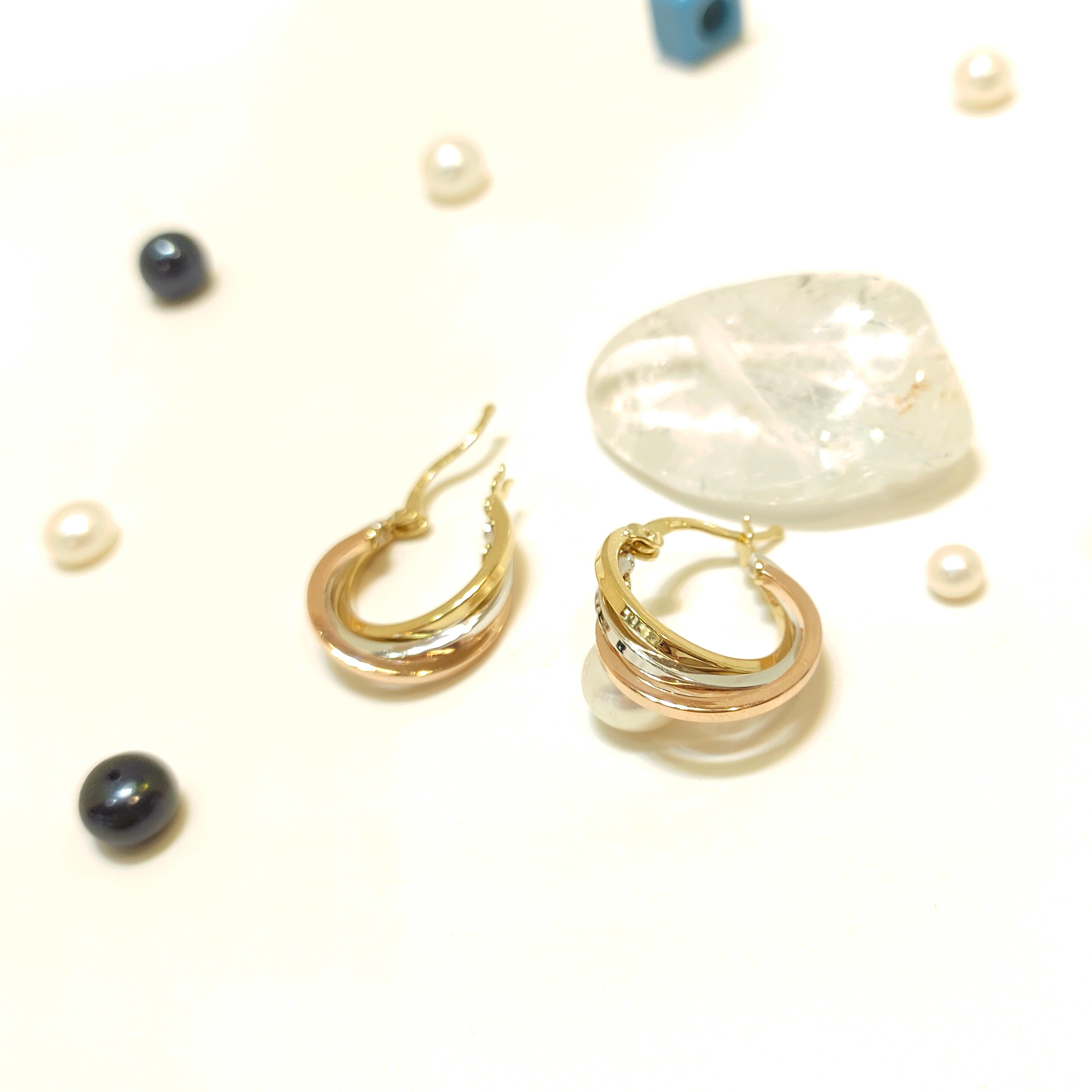 17.2mm Üçlü Halka Küpe 14 Ayar Altın HD VİDEOLU