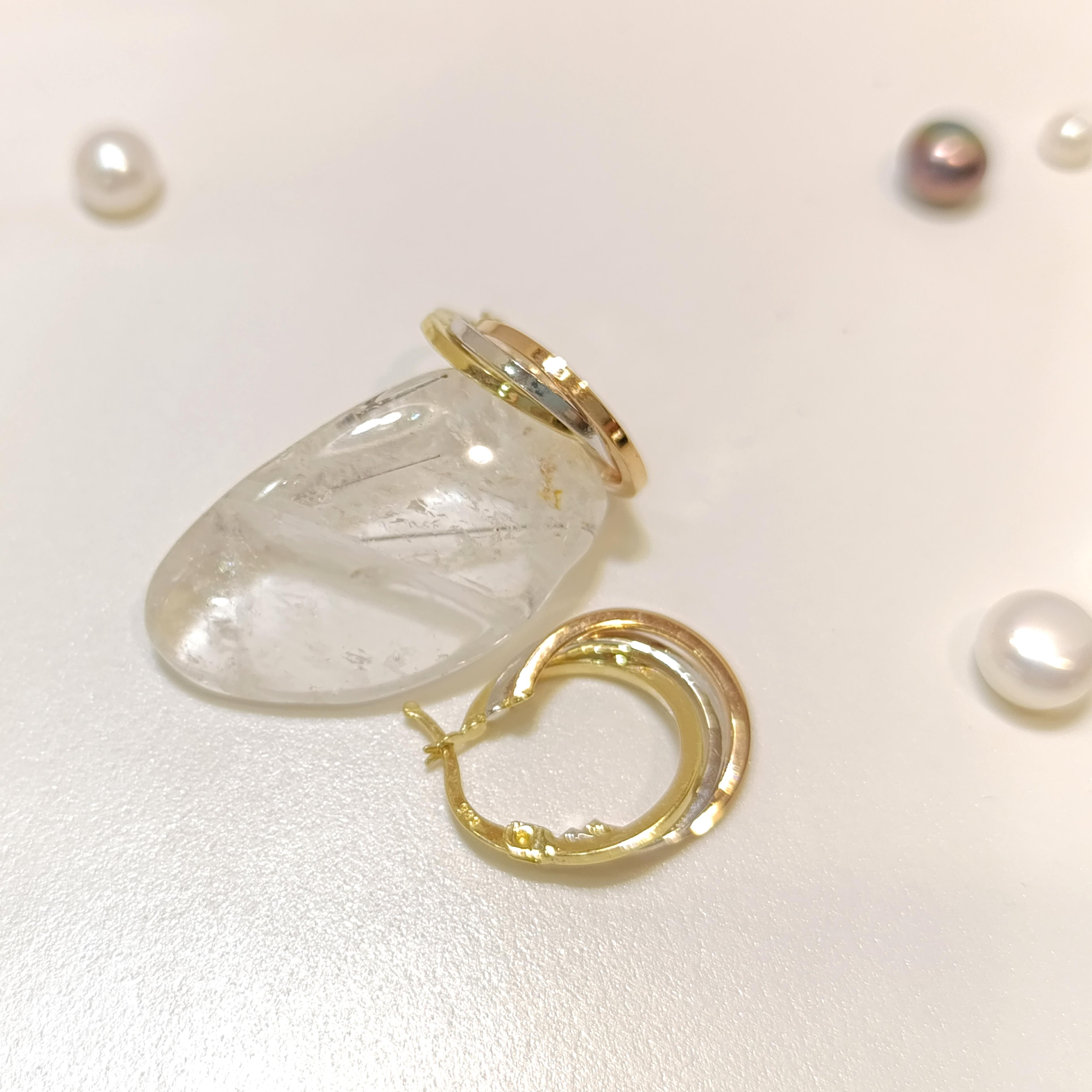 17mm Üç Renkli Halka Küpe 14 Ayar Altın HD VİDEOLU