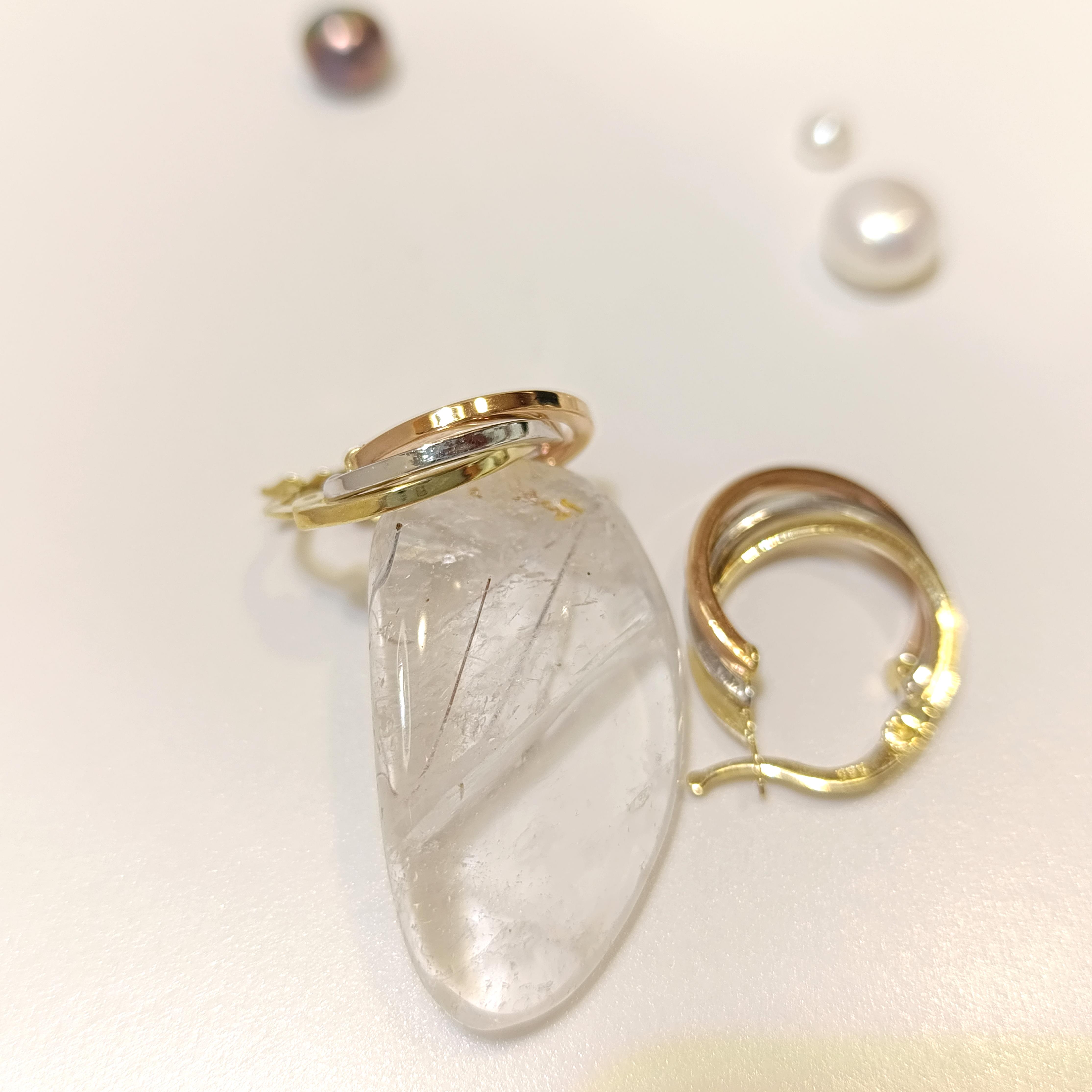 17mm Üç Renkli Halka Küpe 14 Ayar Altın HD VİDEOLU