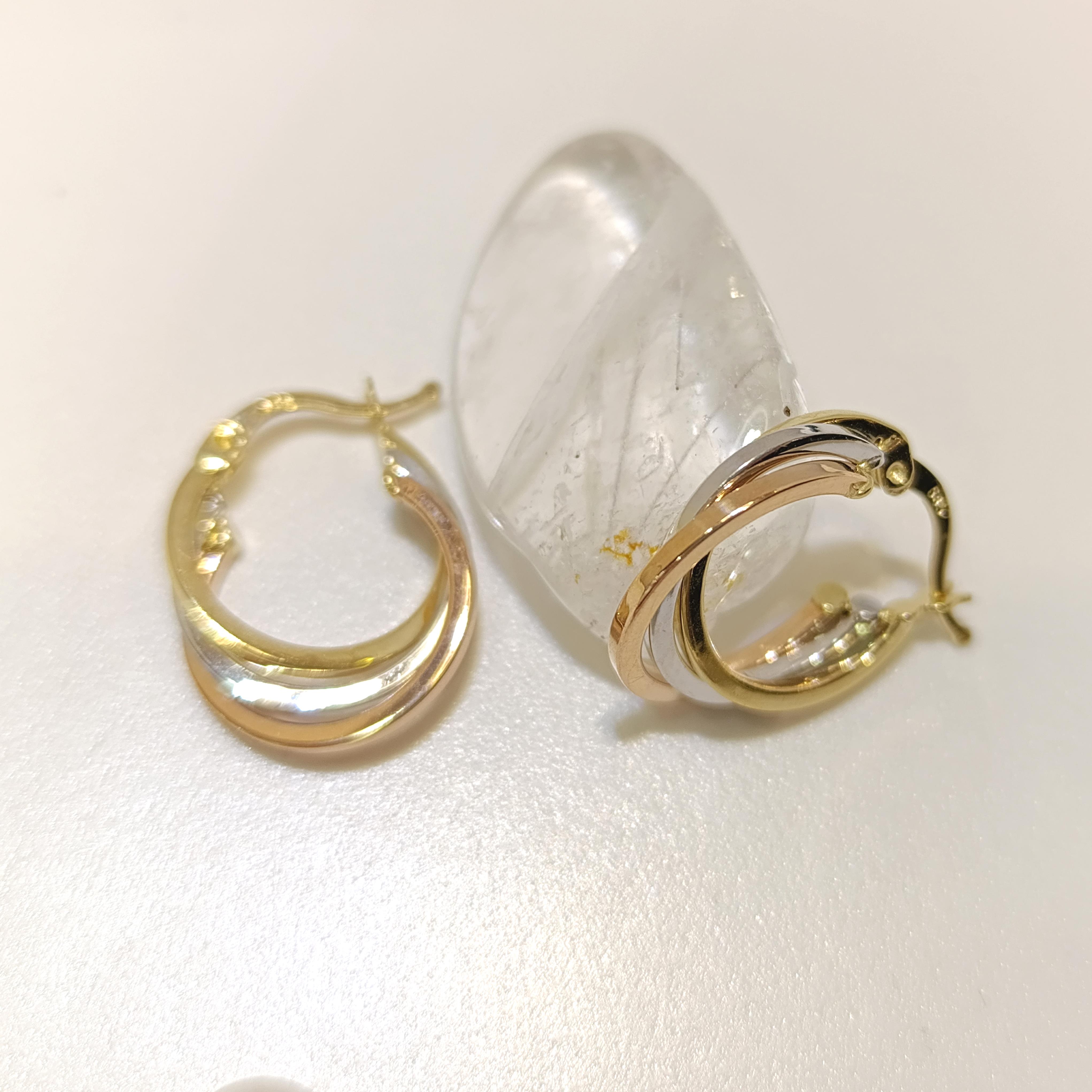 17mm Üç Renkli Halka Küpe 14 Ayar Altın HD VİDEOLU