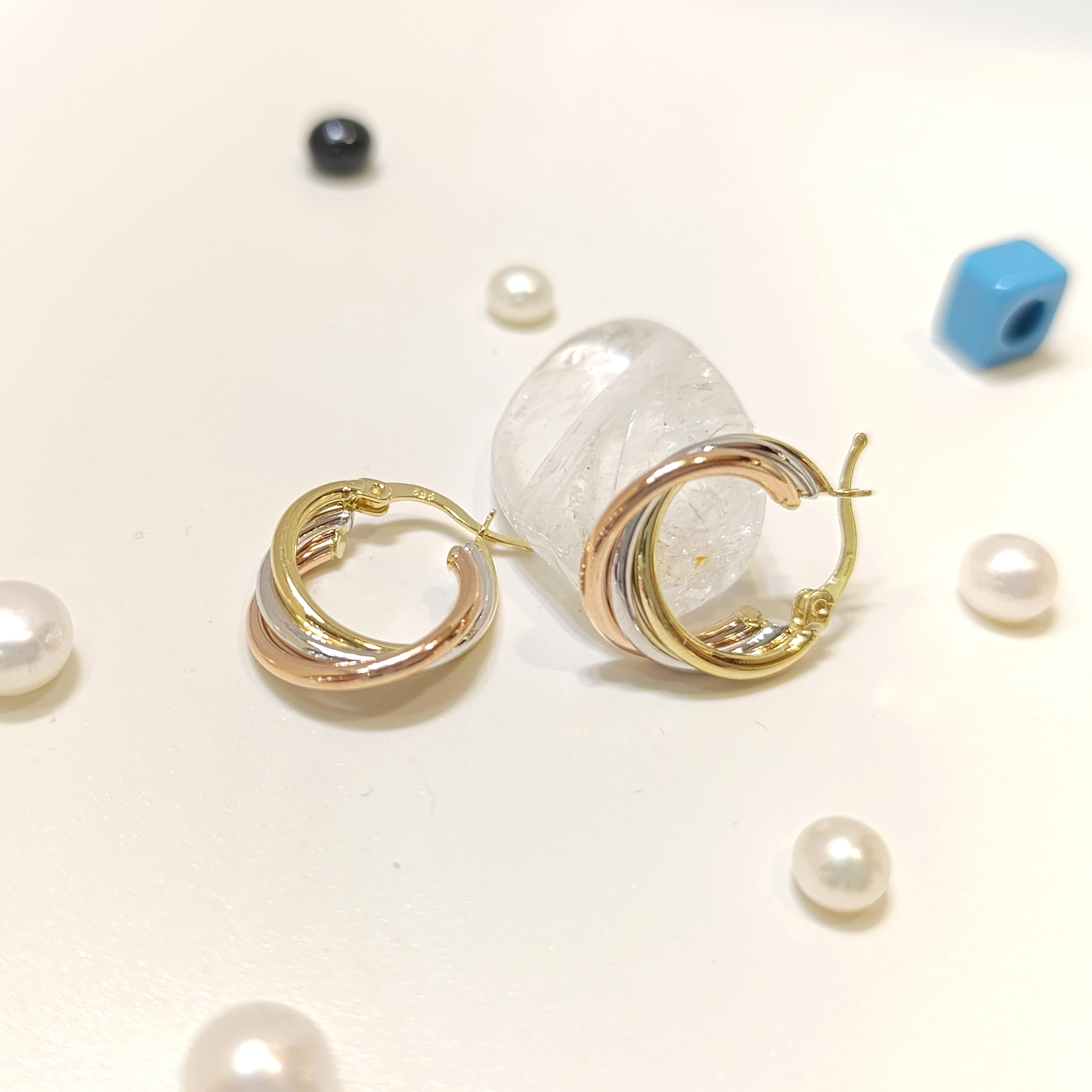 17mm Üçlü Halka Küpe 14 Ayar Altın HD VİDEOLU