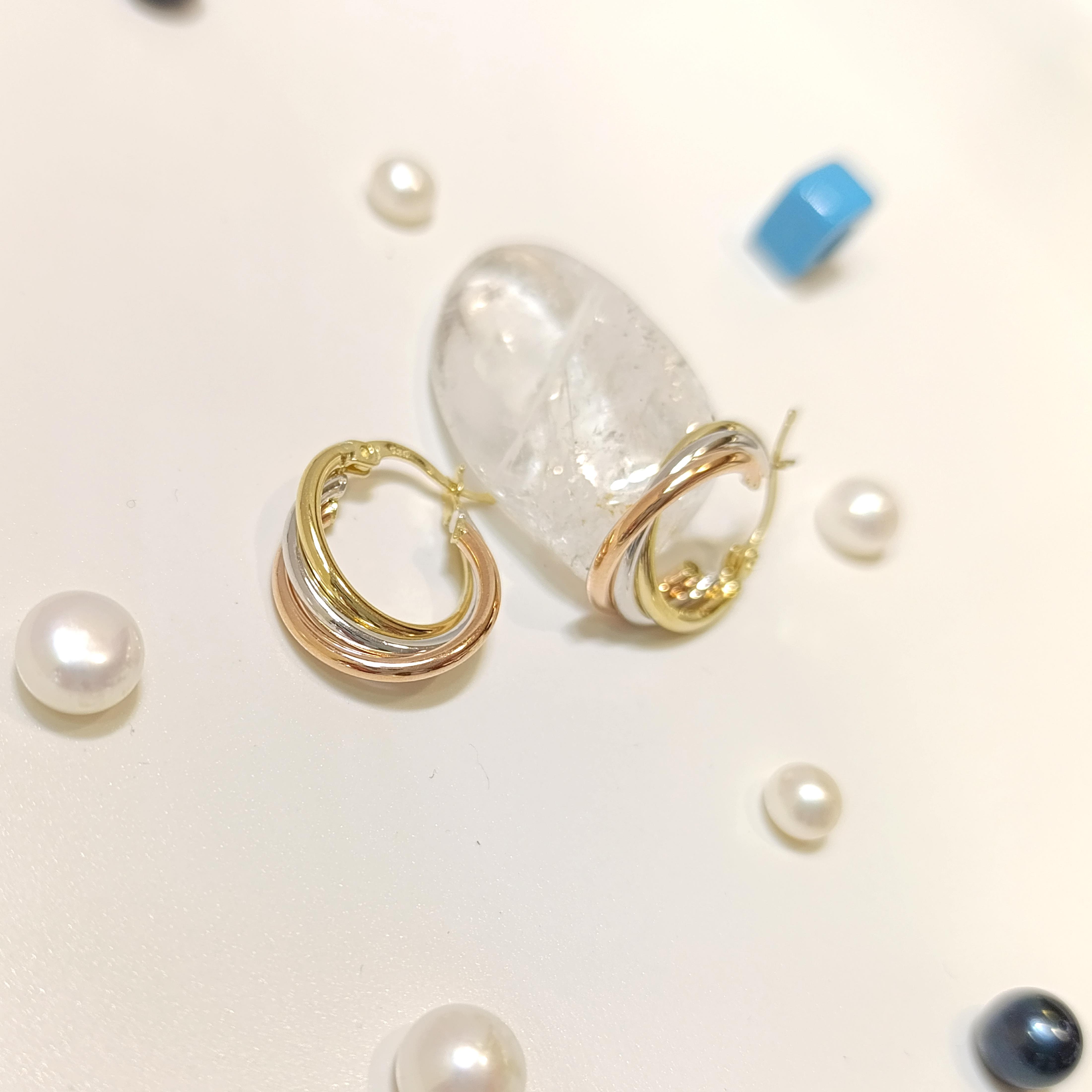 17mm Üçlü Halka Küpe 14 Ayar Altın HD VİDEOLU