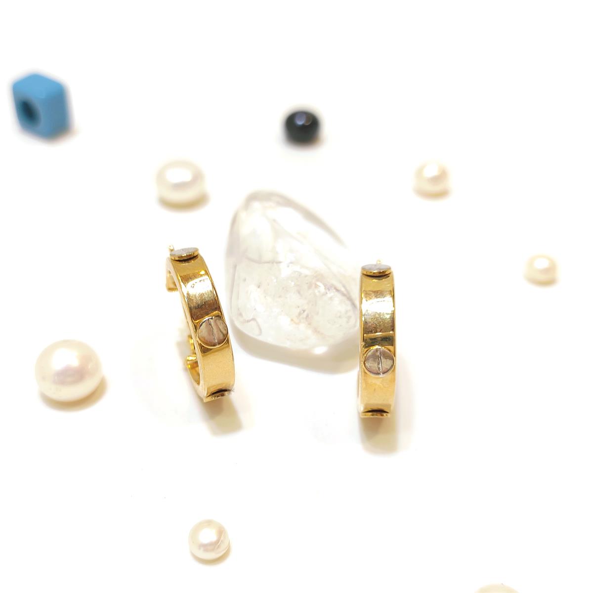 18.5mm Vida Başı Halka Küpe 14 Ayar Altın HD VİDEOLU