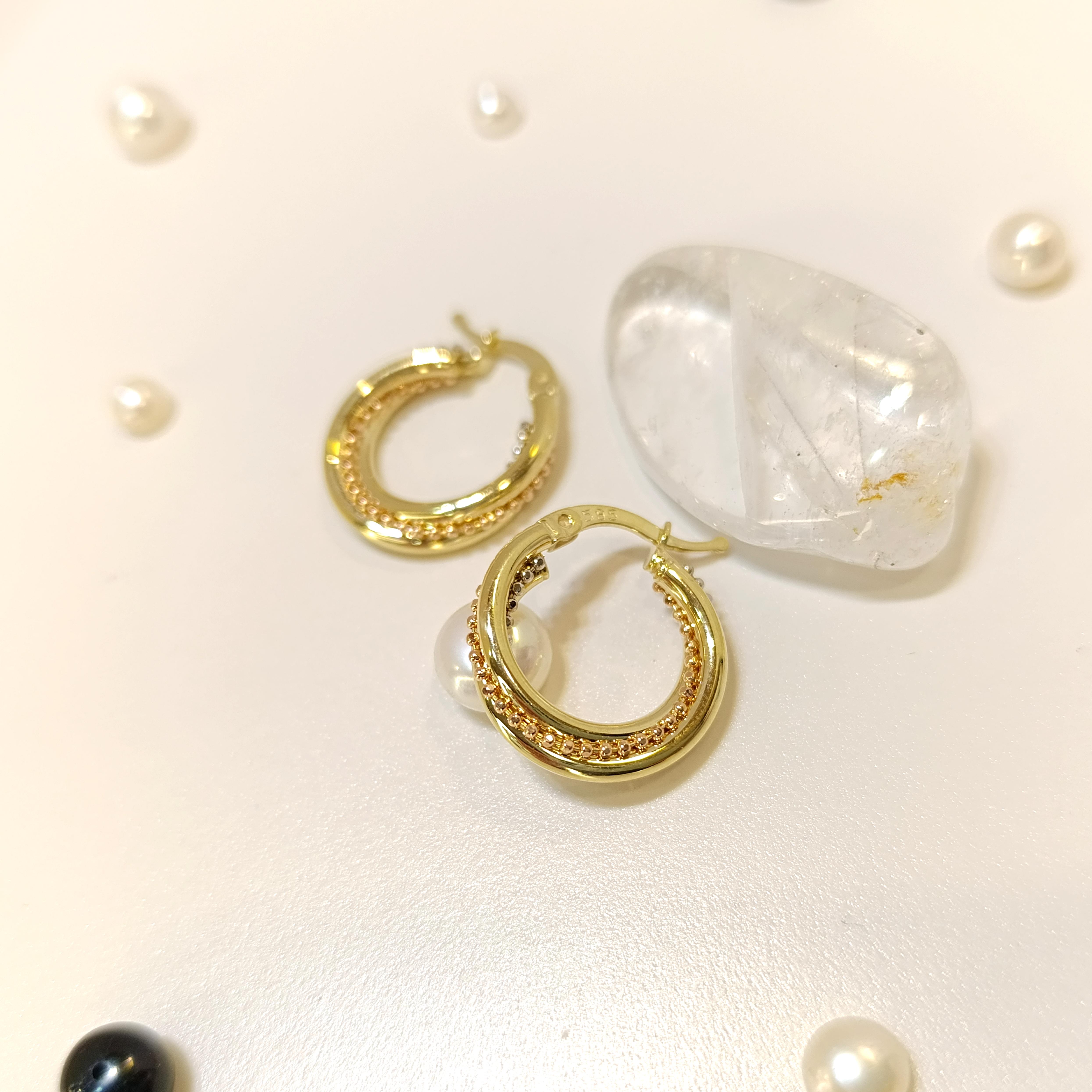 18mm Üçlü Halka Küpe 14 Ayar Altın HD VİDEOLU